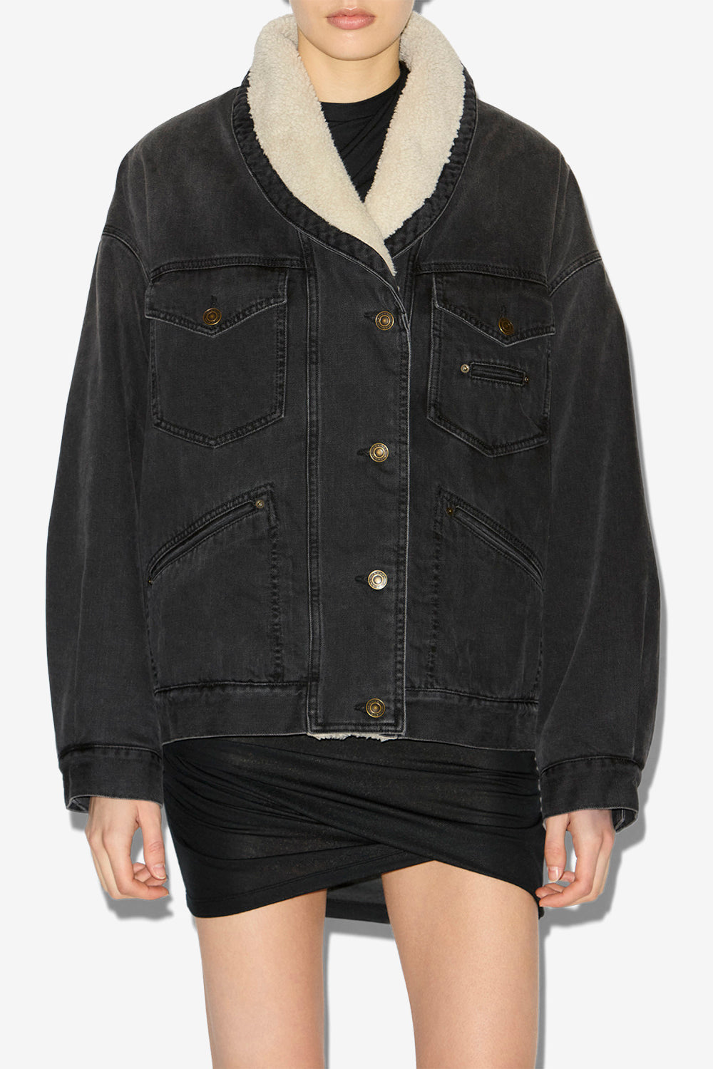 Veste pimia en denim et fausse fourrure - Noir délavé - Woman - 4