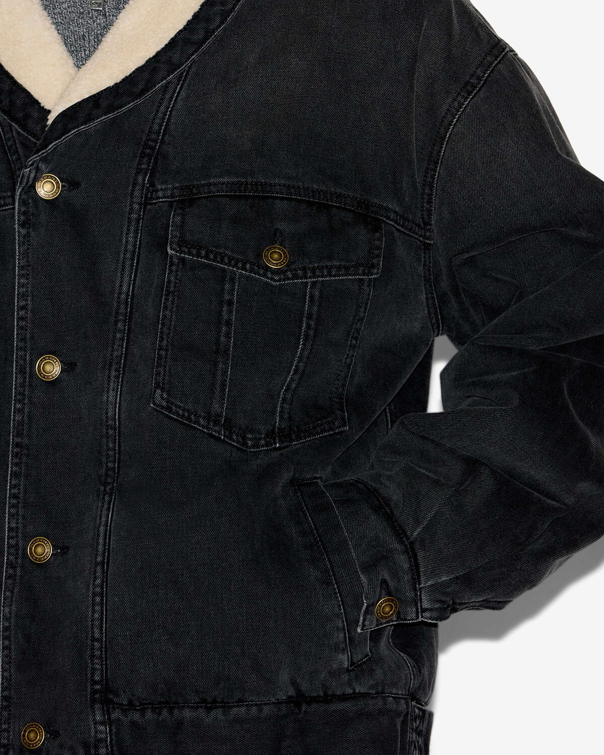 Giacca jackson in denim ed ecopelliccia - Nero lavato - Man - 2