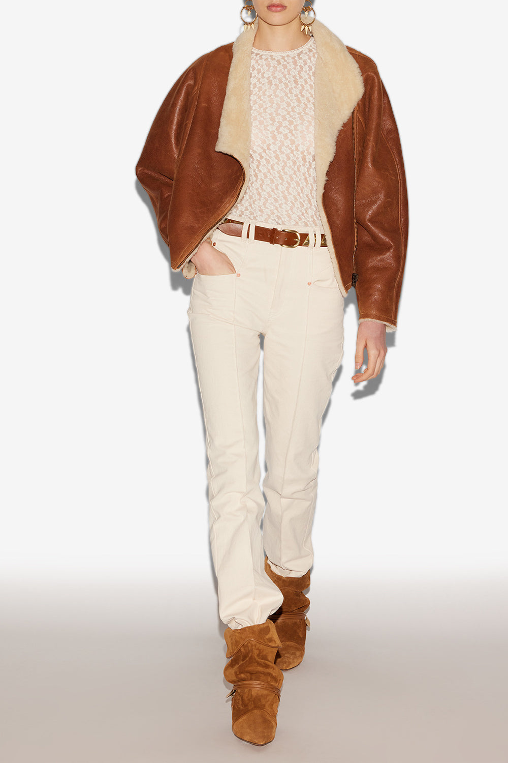 Veste blondine en agneau retourné - Cognac - Woman - 2