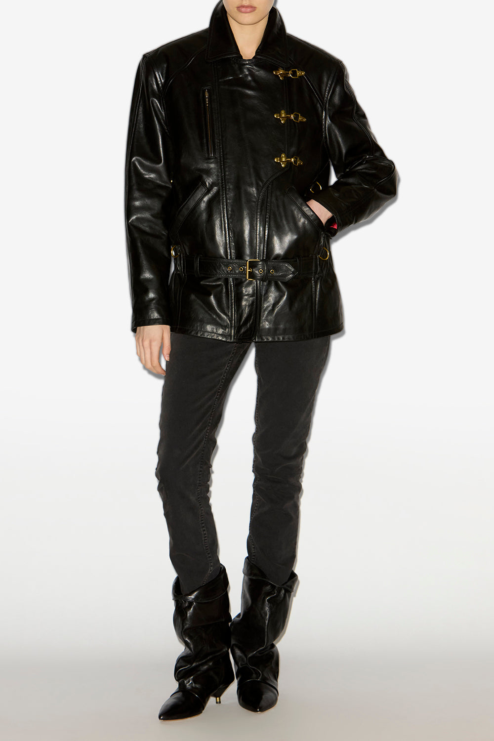 Veste façon biker caitlyn en cuir - Noir - Woman - 2