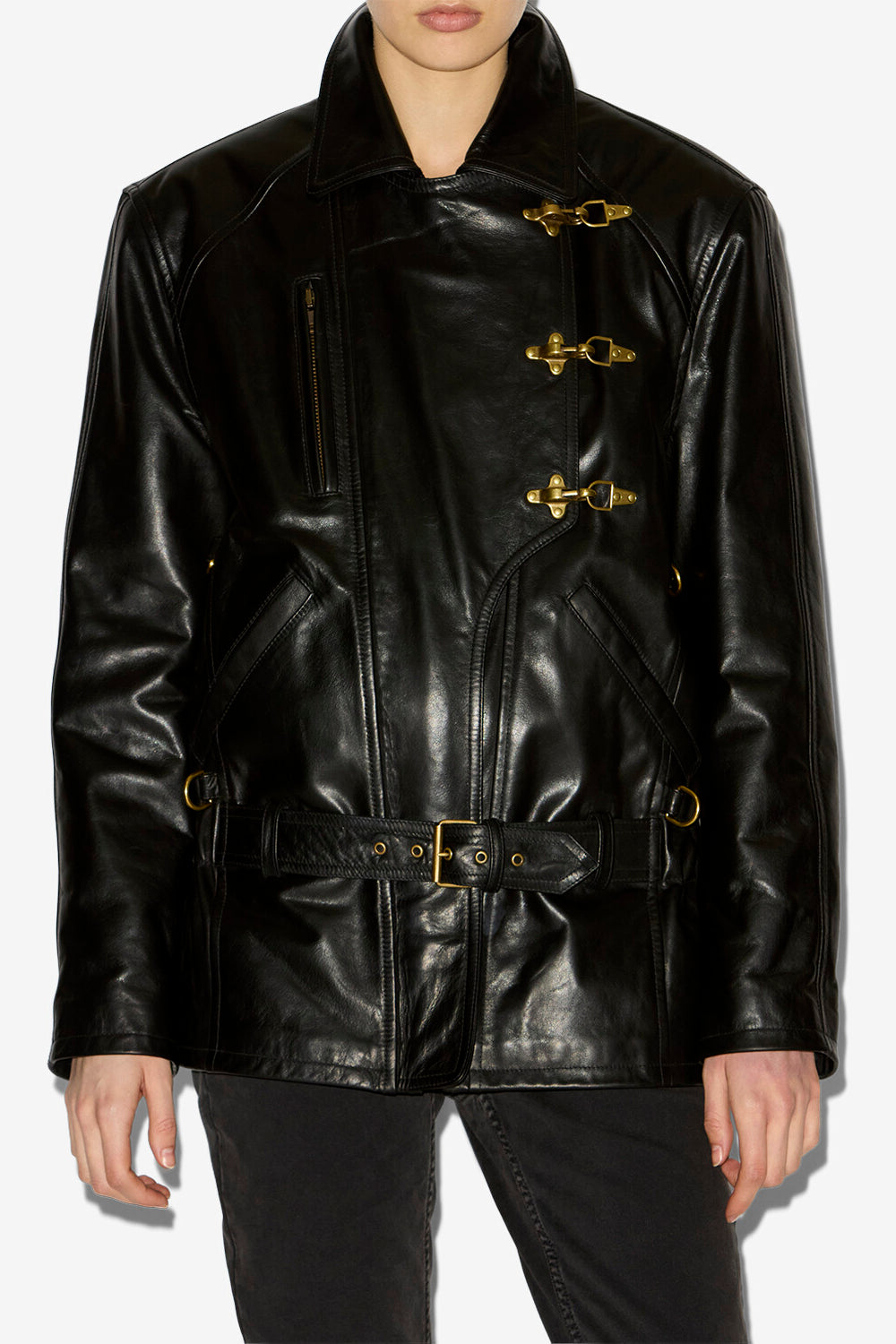 Veste façon biker caitlyn en cuir - Noir - Woman - 4