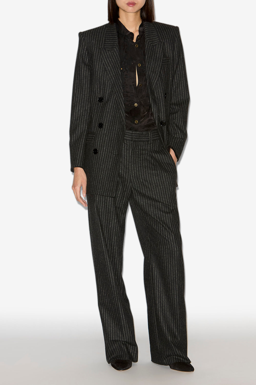 Veste tailleur jevima en laine rayée - Anthracite - Woman - 2