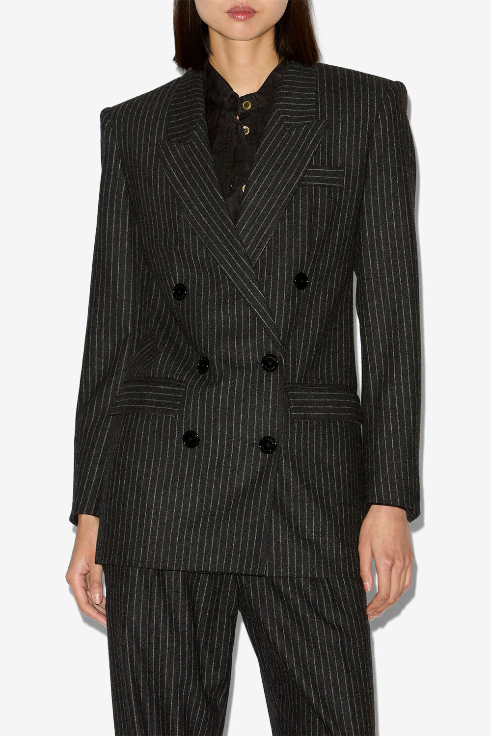 Veste tailleur jevima en laine rayée - Anthracite - Woman - 4