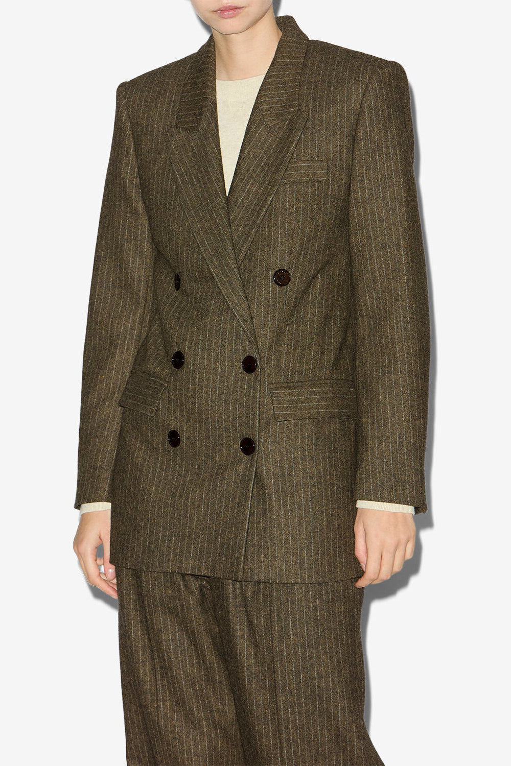 Veste tailleur jevima en laine rayée - Foncé bronze - Woman - 4
