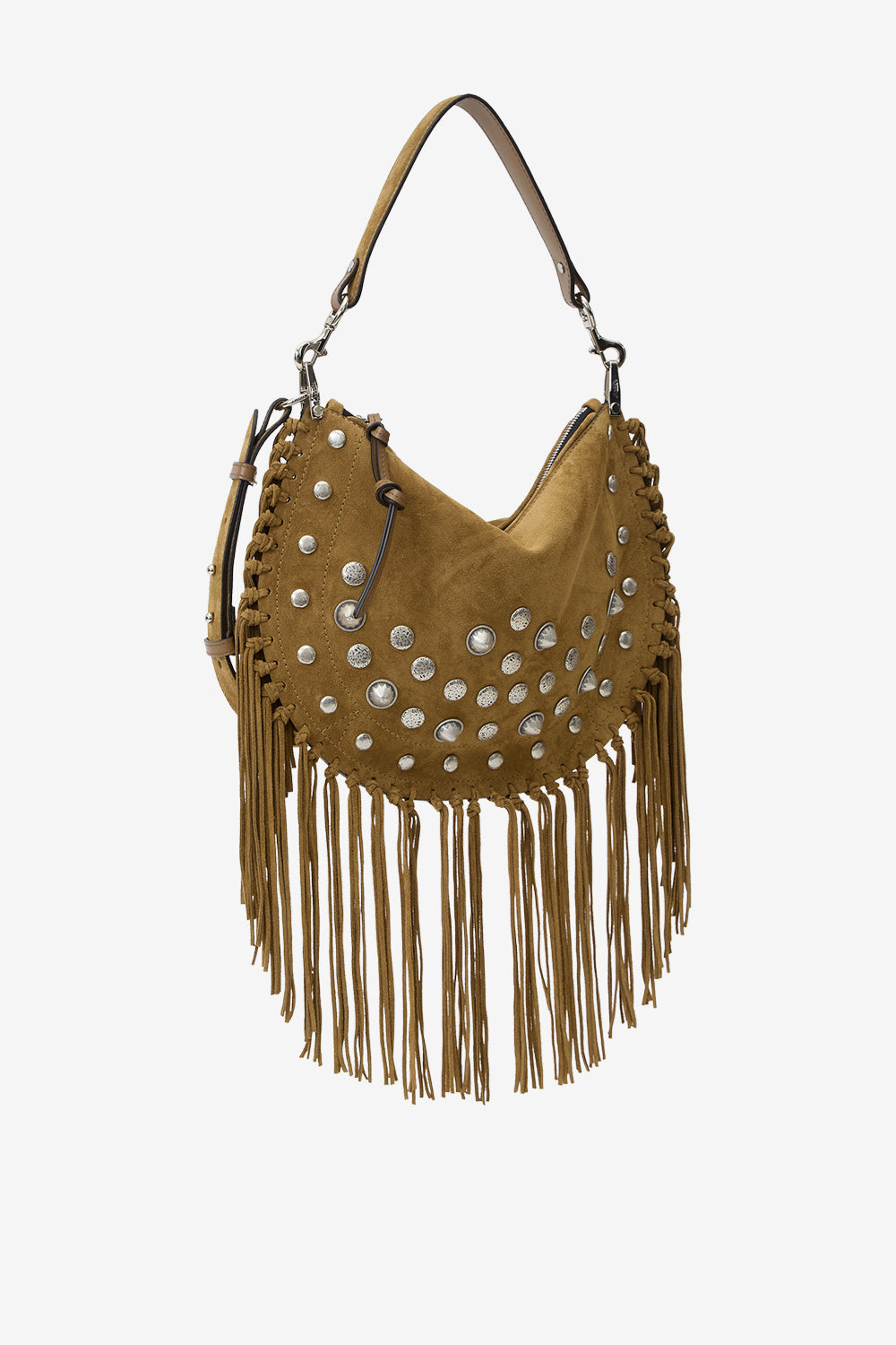 Sac oskan soft zip en cuir à clous et franges - Taupe - Woman - 5