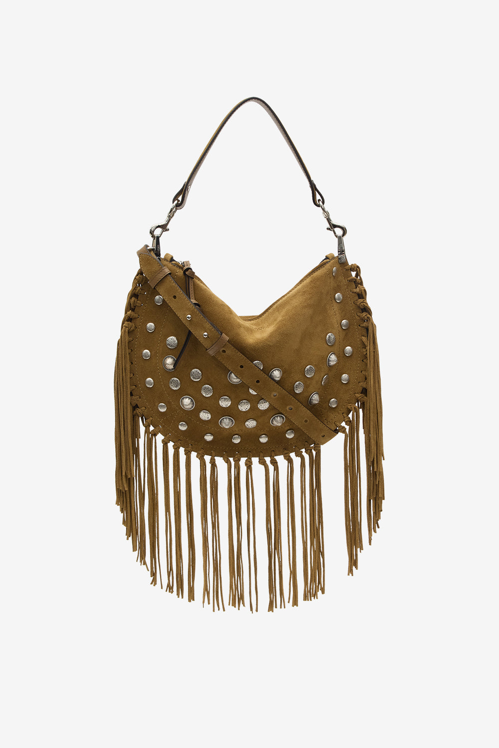 Sac oskan soft zip en cuir à clous et franges - Taupe - Woman - 1