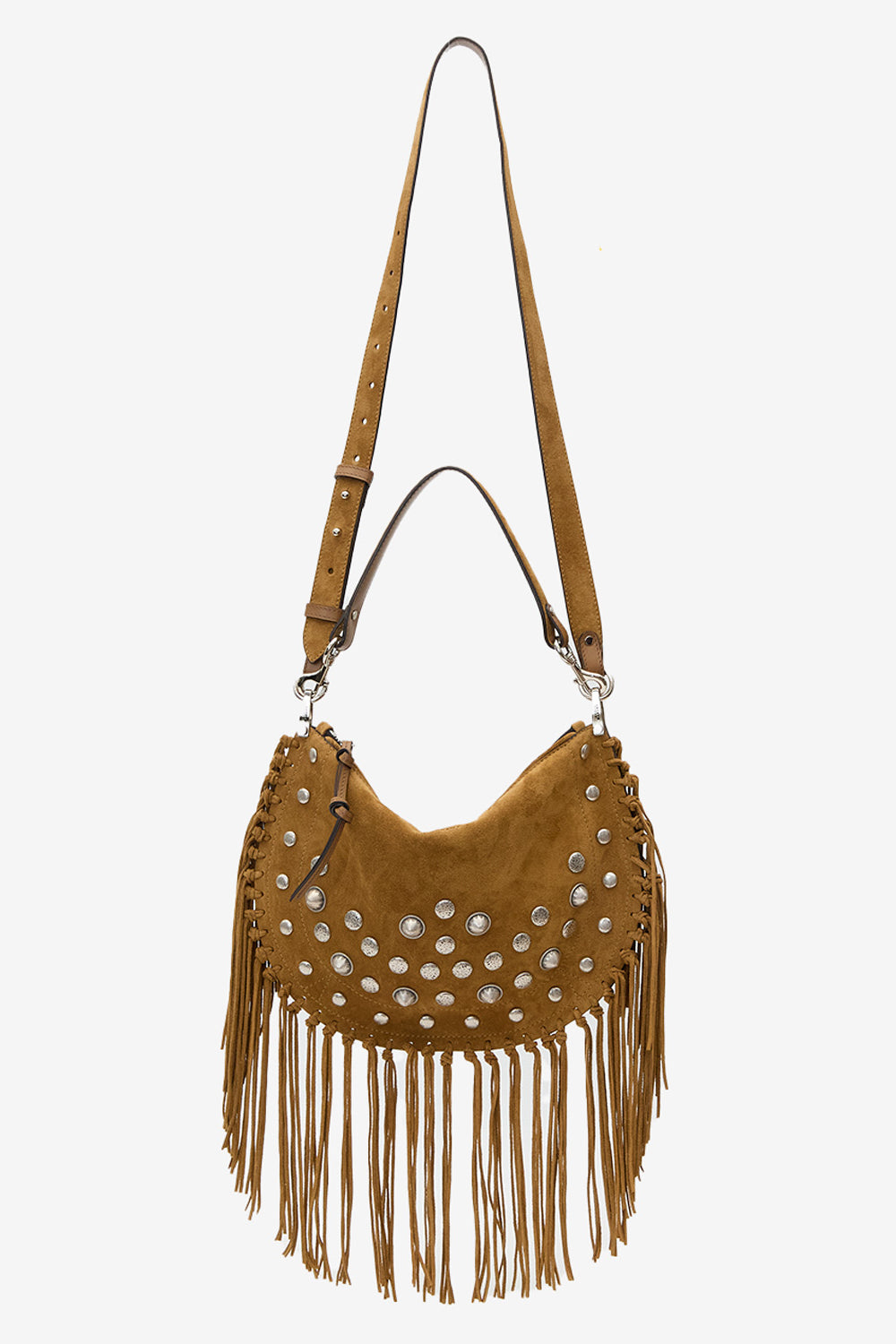 Sac oskan soft zip en cuir à clous et franges - Taupe - Woman - 6