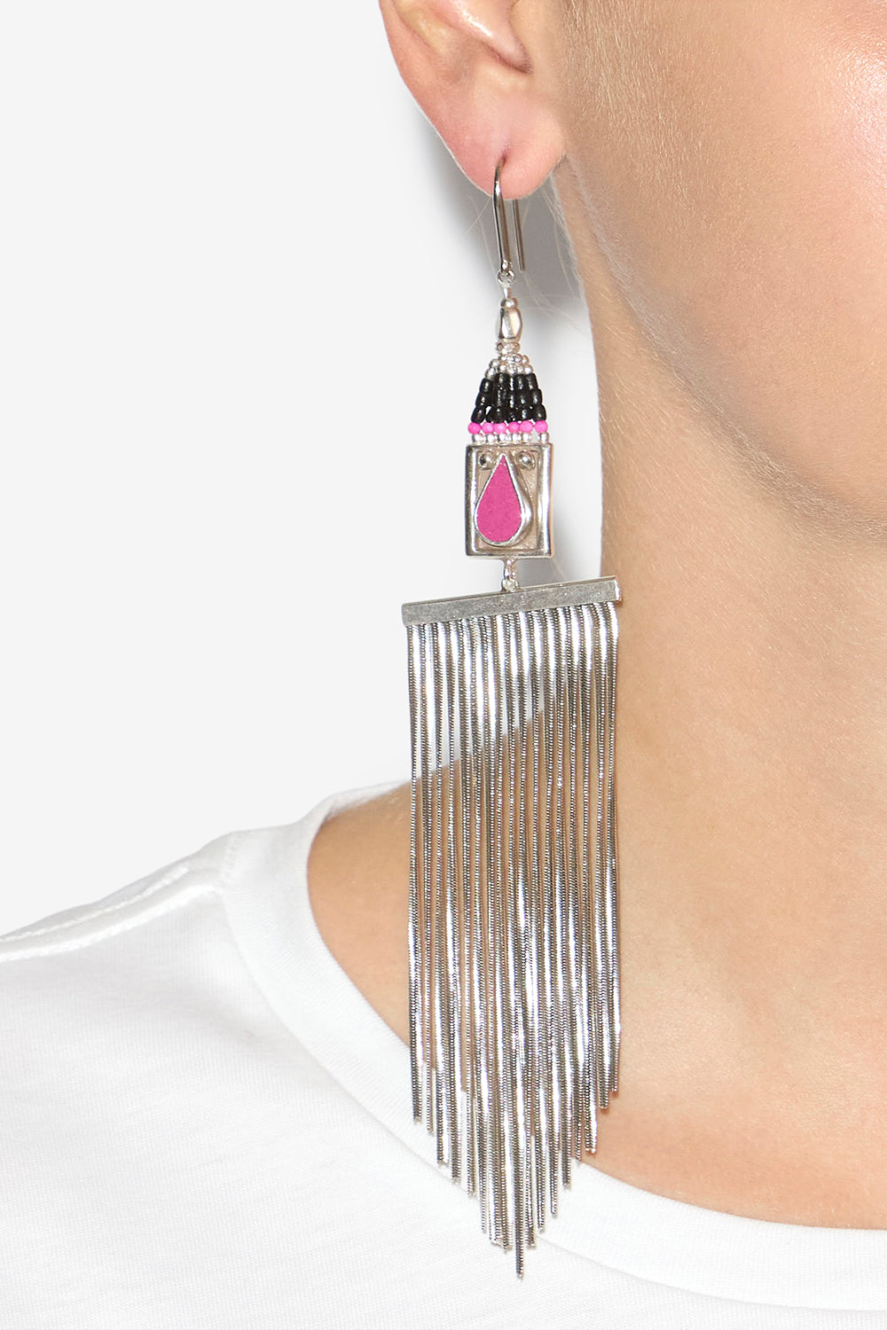 Orecchini a pendente jaya con perle e catenine - Black and silver - Woman - 2