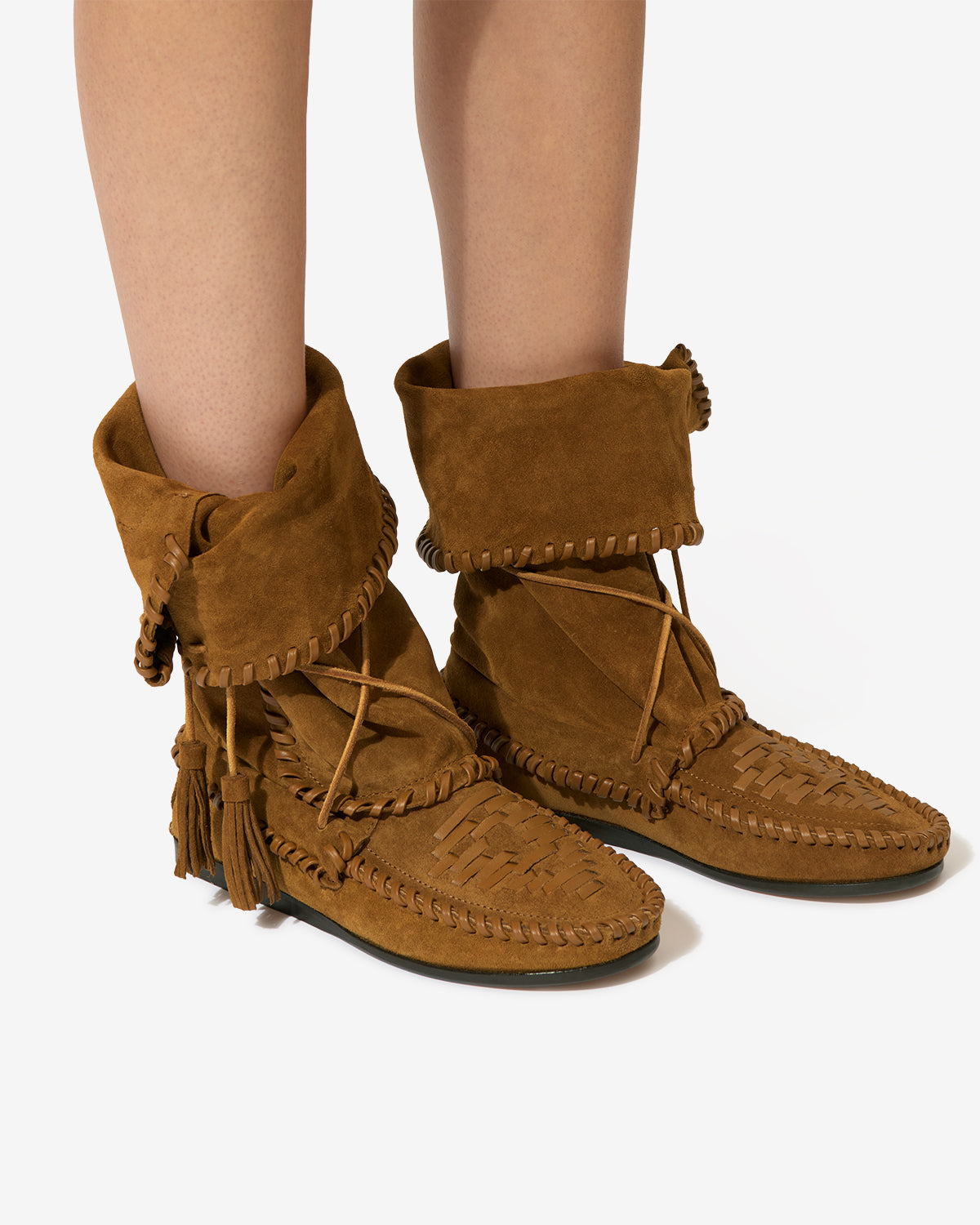 Winki boots in braided and suede leather - Light bronze - Woman - 5
