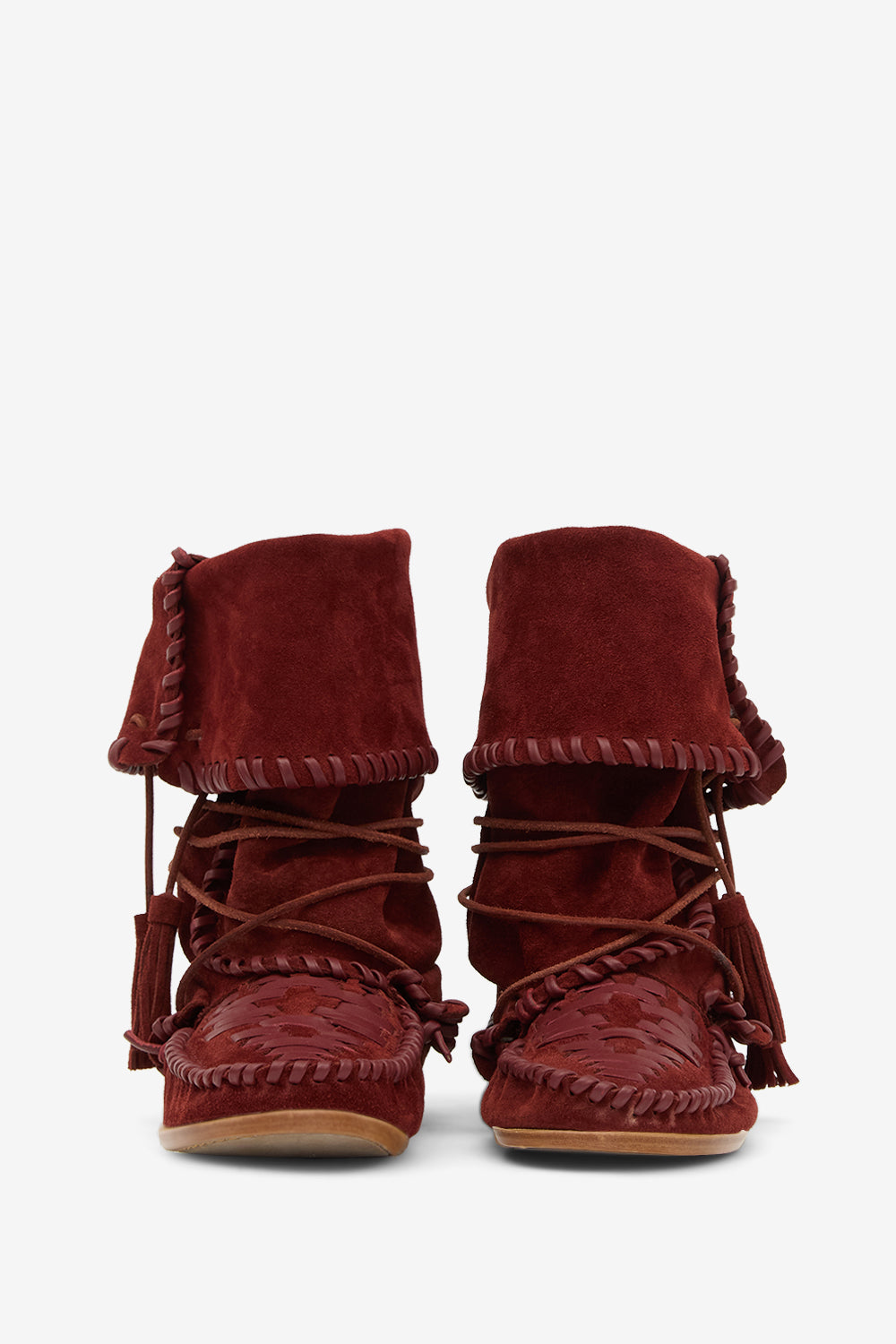 Bottes winki en cuir suédé et tressé - Bordeaux - Woman - 4