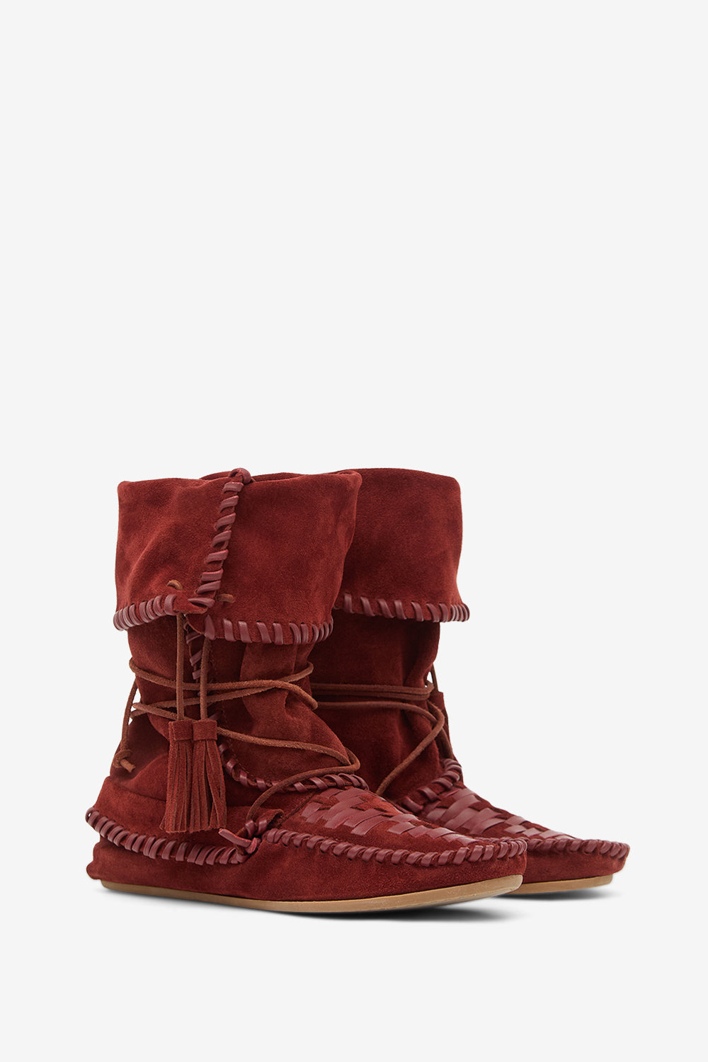 Bottes winki en cuir suédé et tressé - Bordeaux - Woman - 3