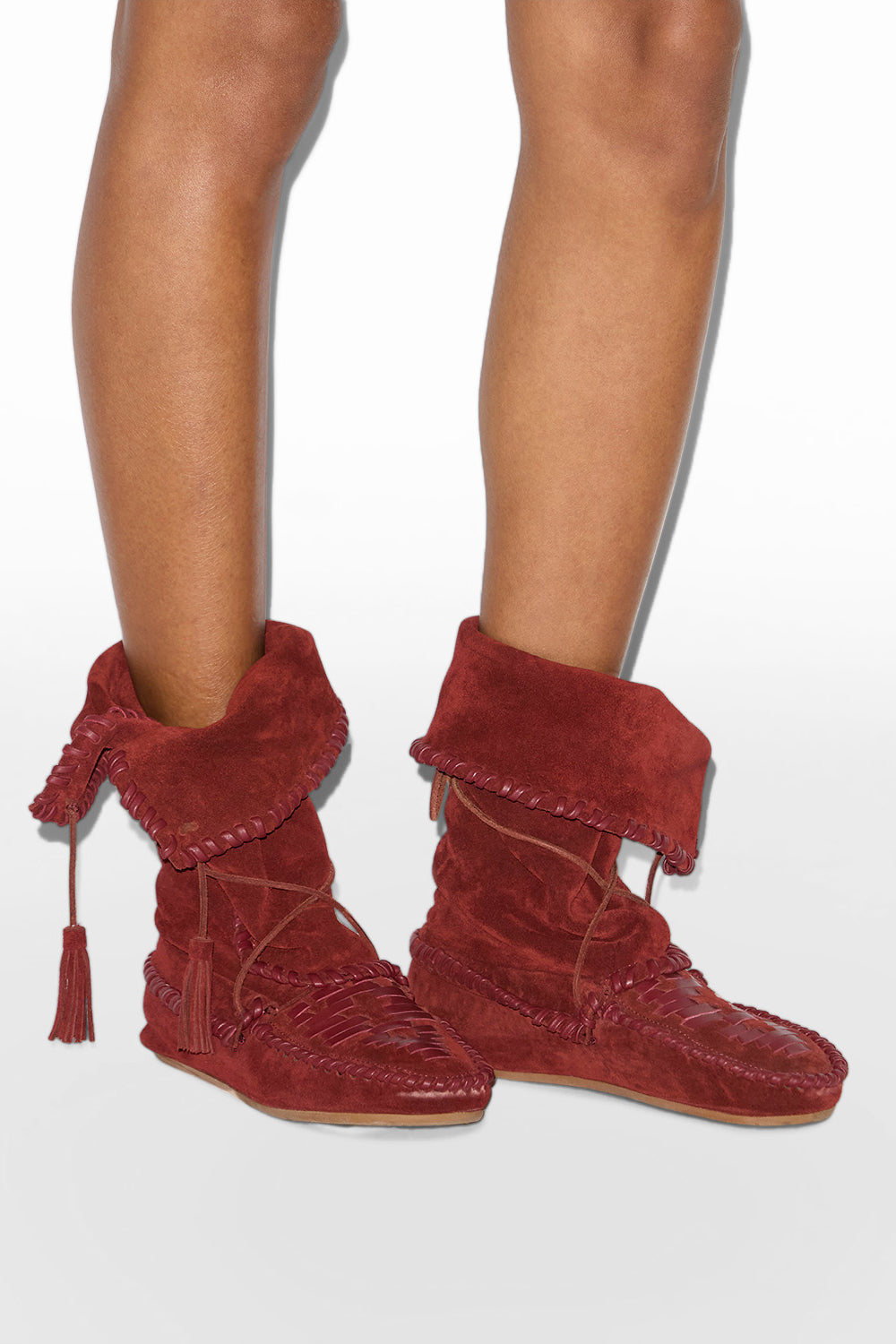 Bottes winki en cuir suédé et tressé - Bordeaux - Woman - 6