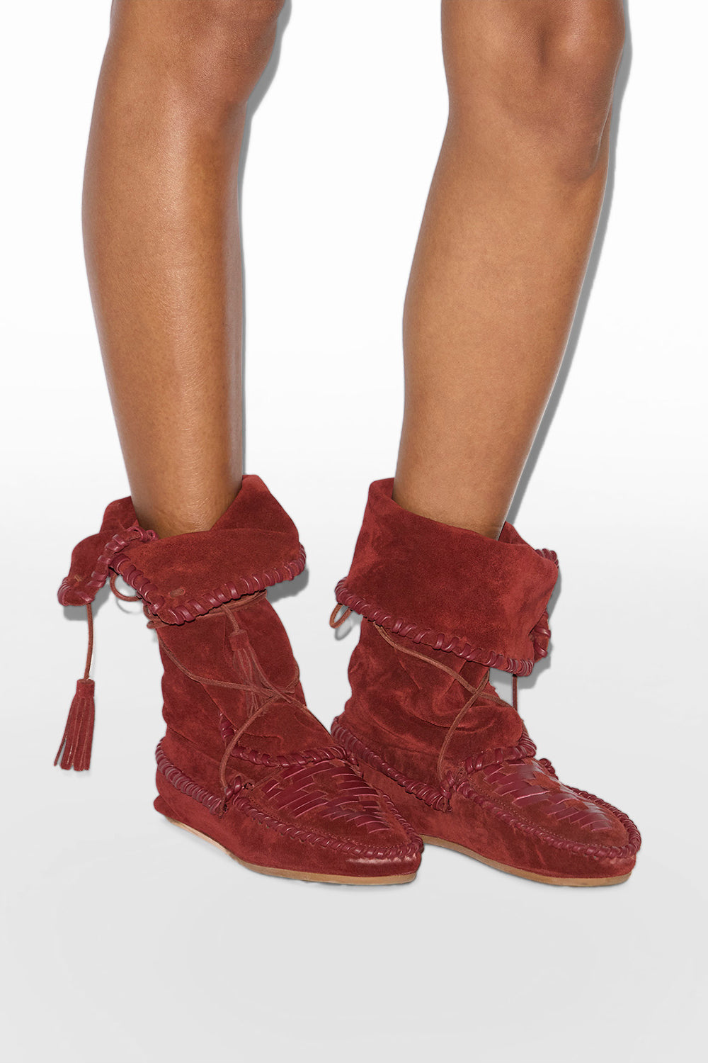 Bottes winki en cuir suédé et tressé - Bordeaux - Woman - 7