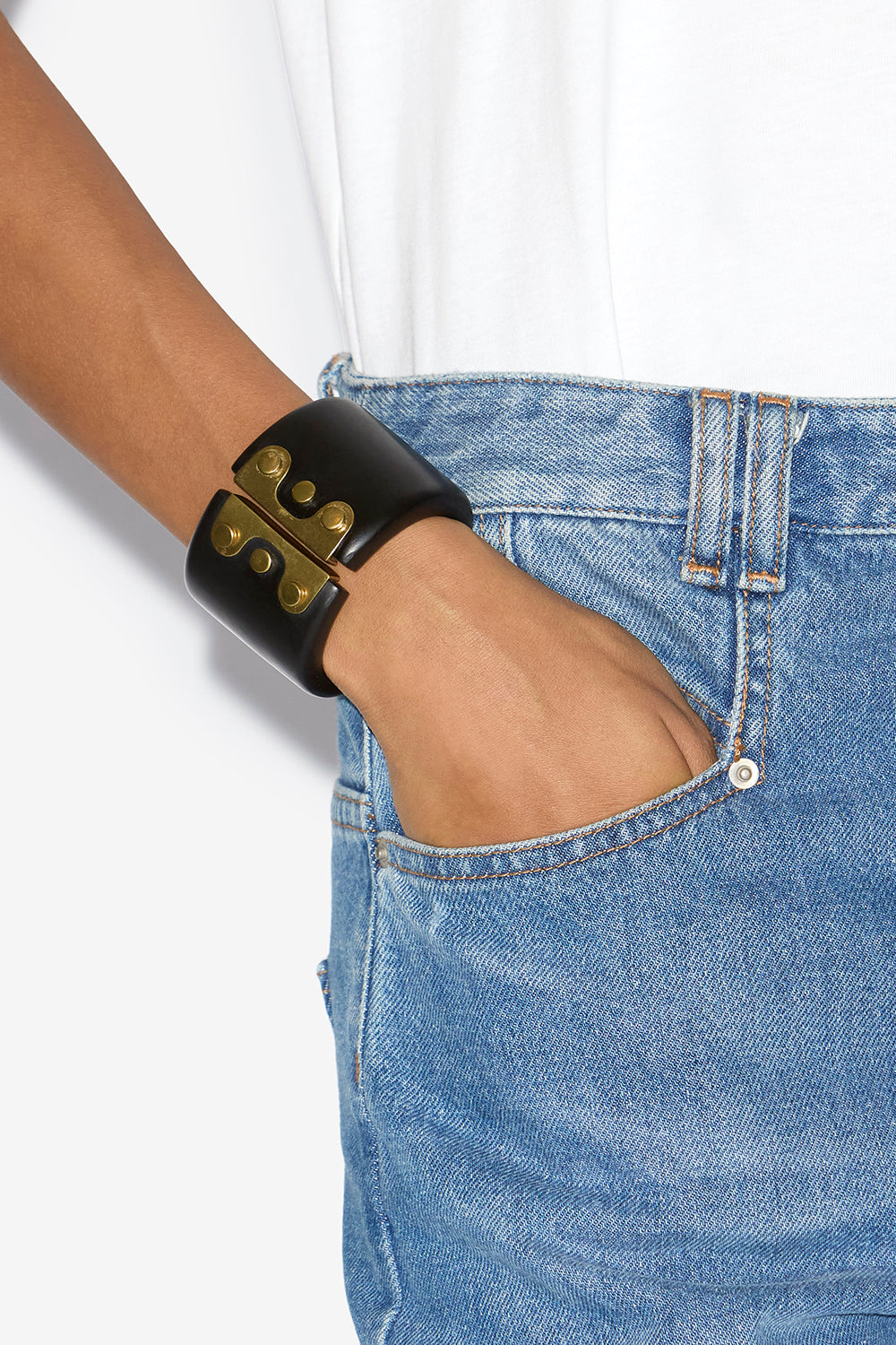 Bracciale a polsino hoda in resina e ottone - Black-light brass - Woman - 2