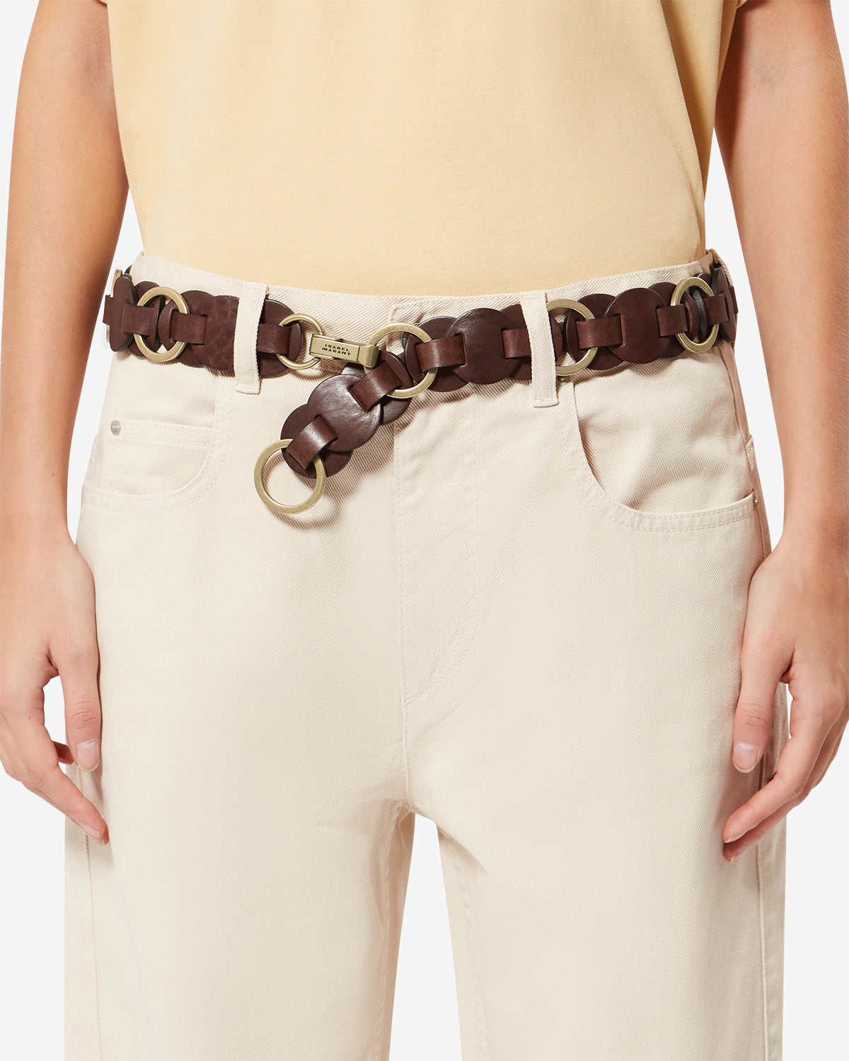 Cintura in pelle con anelli lota - Arancia - Woman - 4