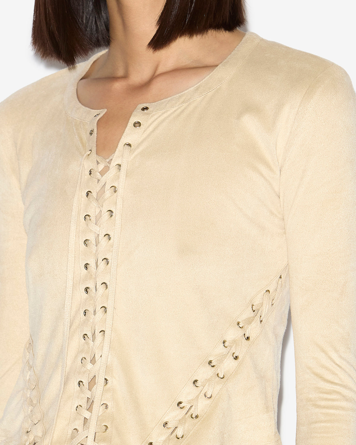 Top seatle en faux cuir suédé à laçages - Écru - Woman - 2