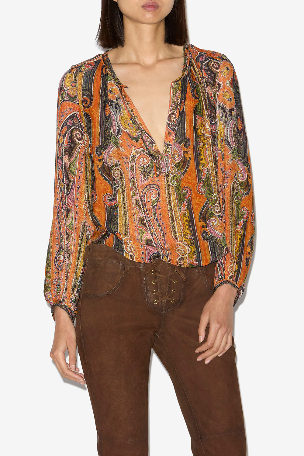 Blouse may en soie imprimée à clous et œillets - Orange - Woman - 4