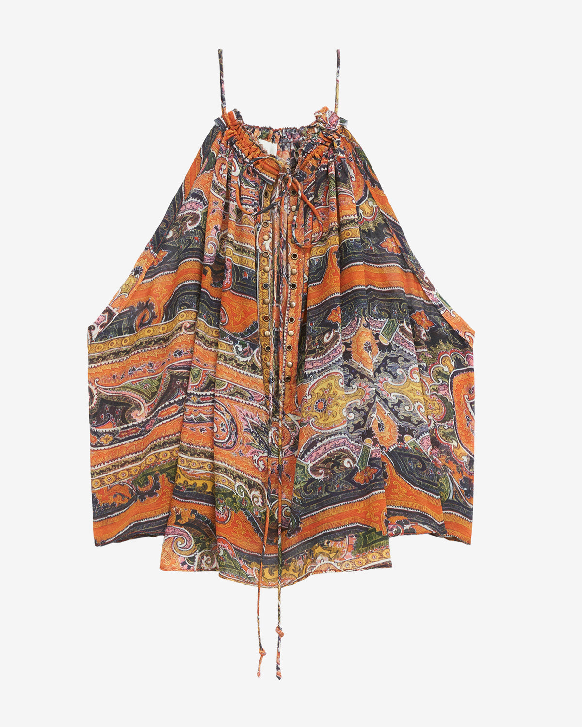 Top marilou in seta stampata con borchie e occhielli - Arancia - Woman - 6