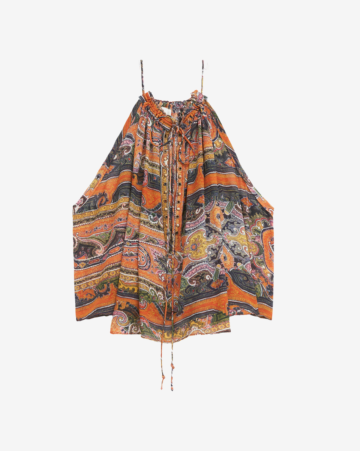 Top marilou in seta stampata con borchie e occhielli - Arancia - Woman - 5