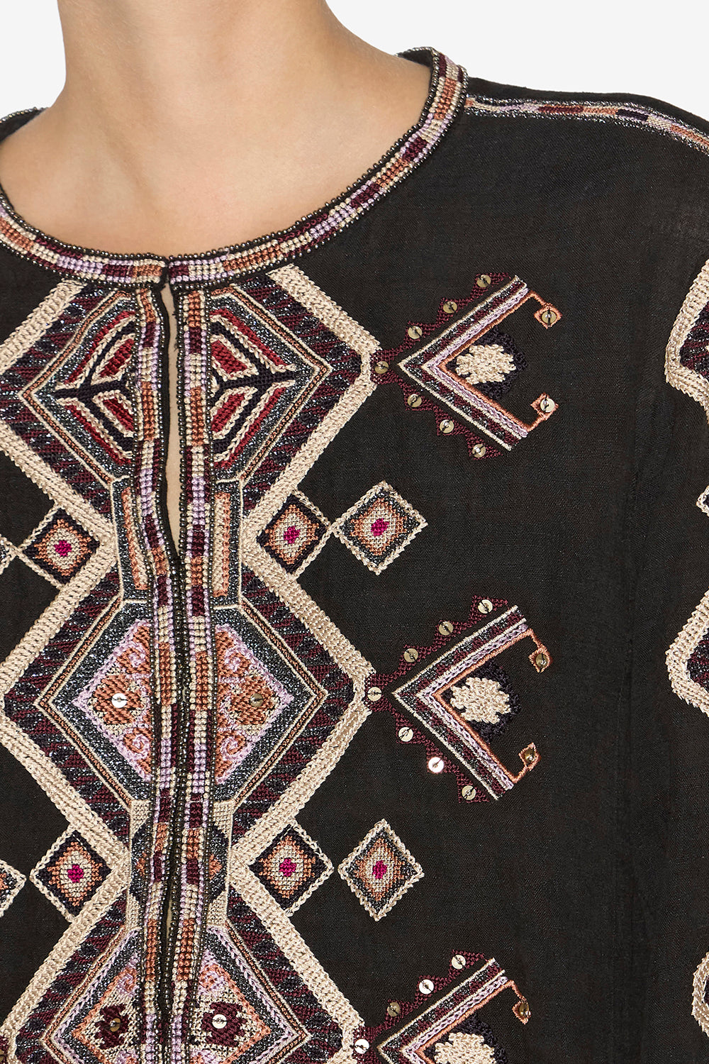 Blusa zelda in seta matka ricamata - Nero - Woman - 3