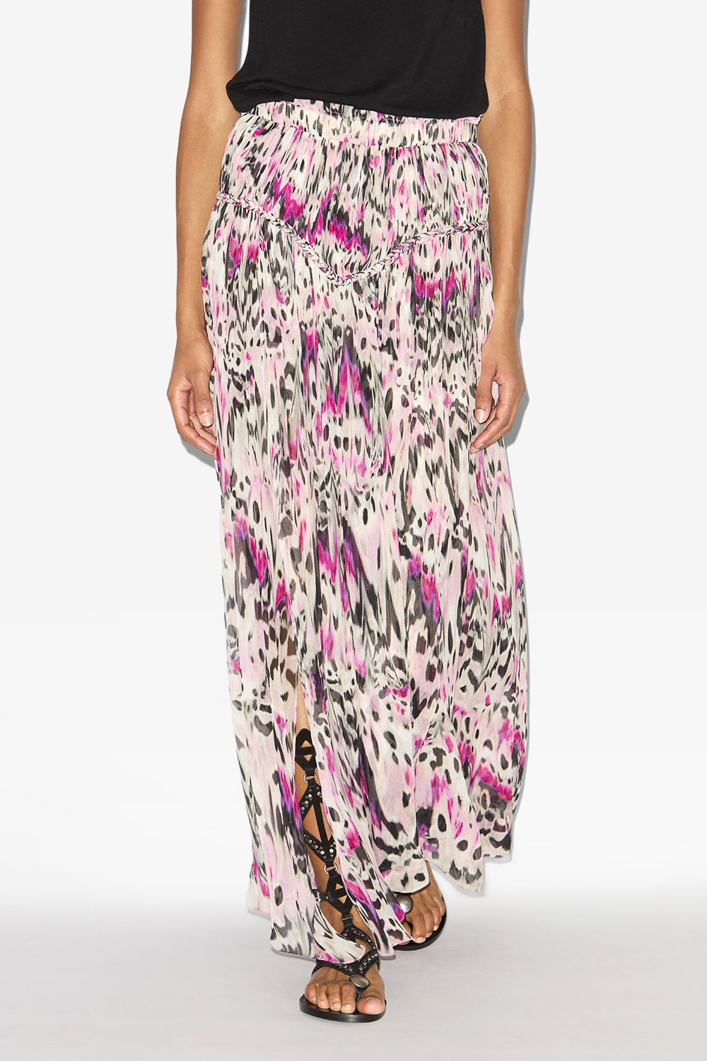 Gonna rolande in seta arricciata con stampa - Rosa - Woman - 4