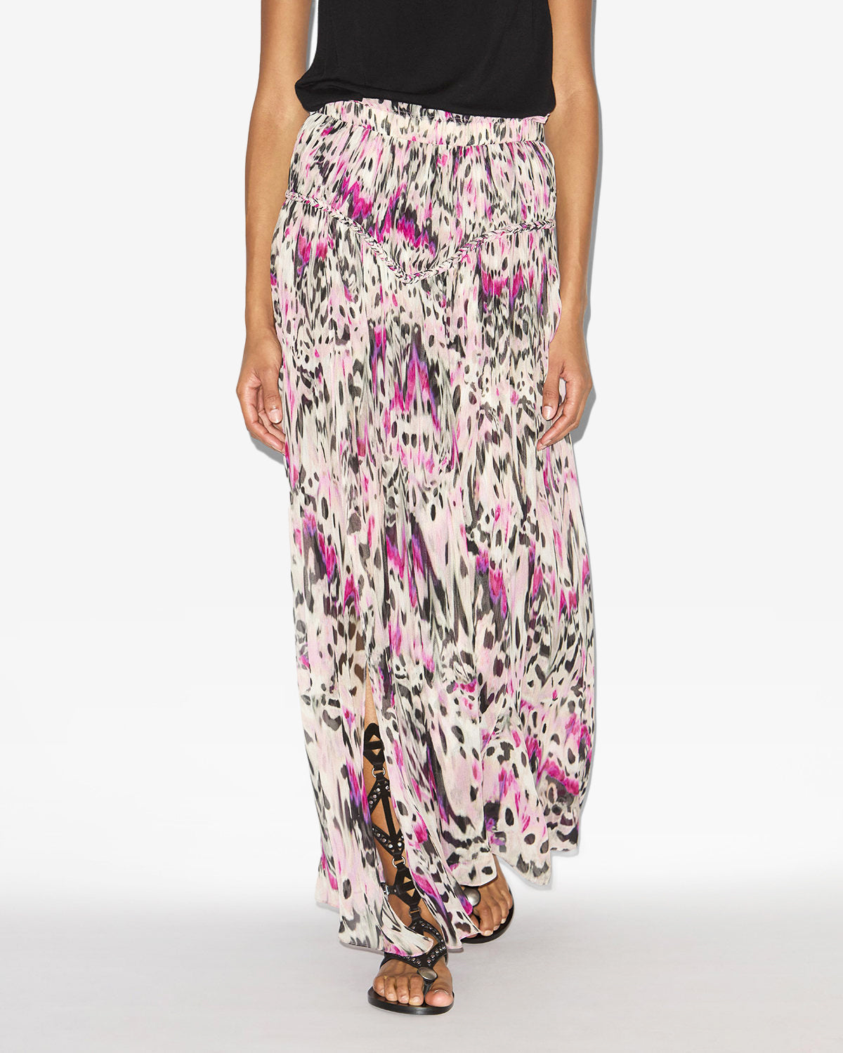 Gonna rolande in seta arricciata con stampa - Rosa - Woman - 3