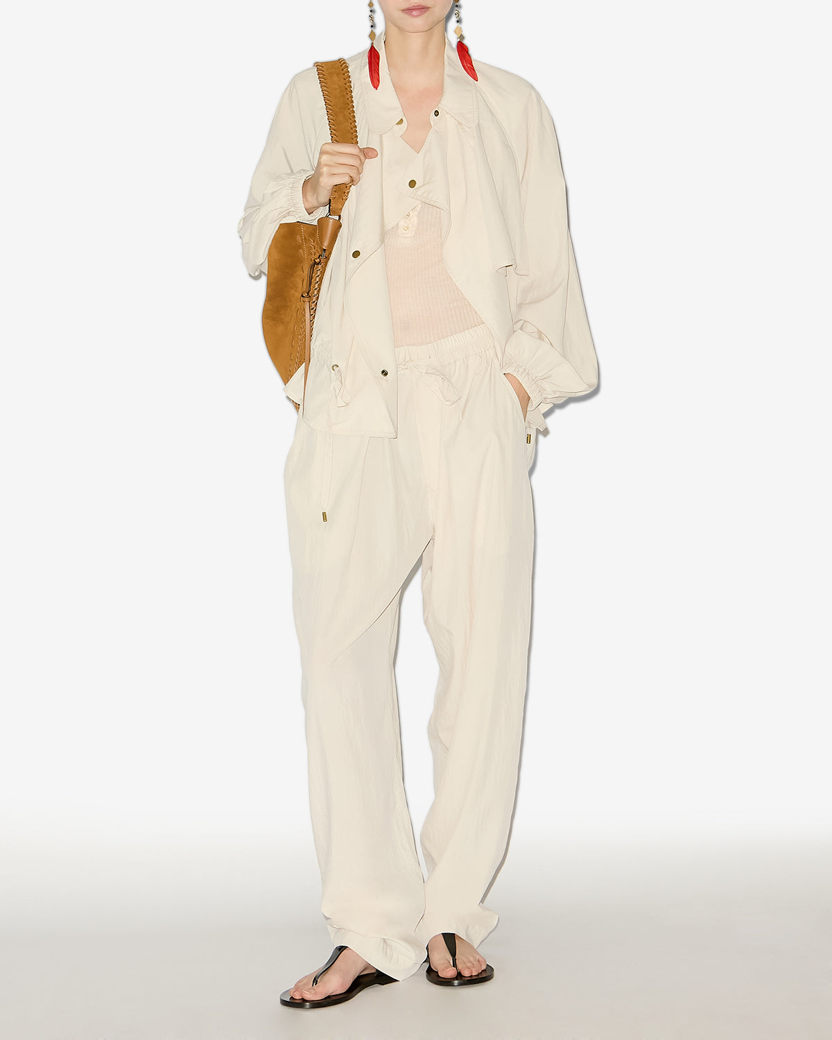 Pantalón hectorina de tejido técnico fruncido - Crudo - Woman - 1