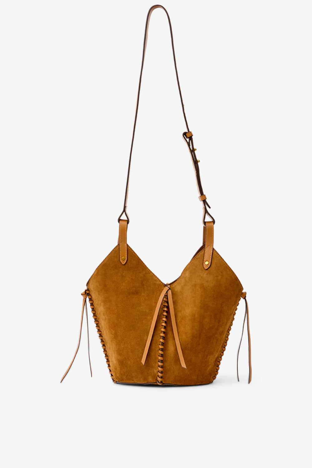 Borsetta a secchiello tampa in pelle scamosciata - Cognac - Woman - 3