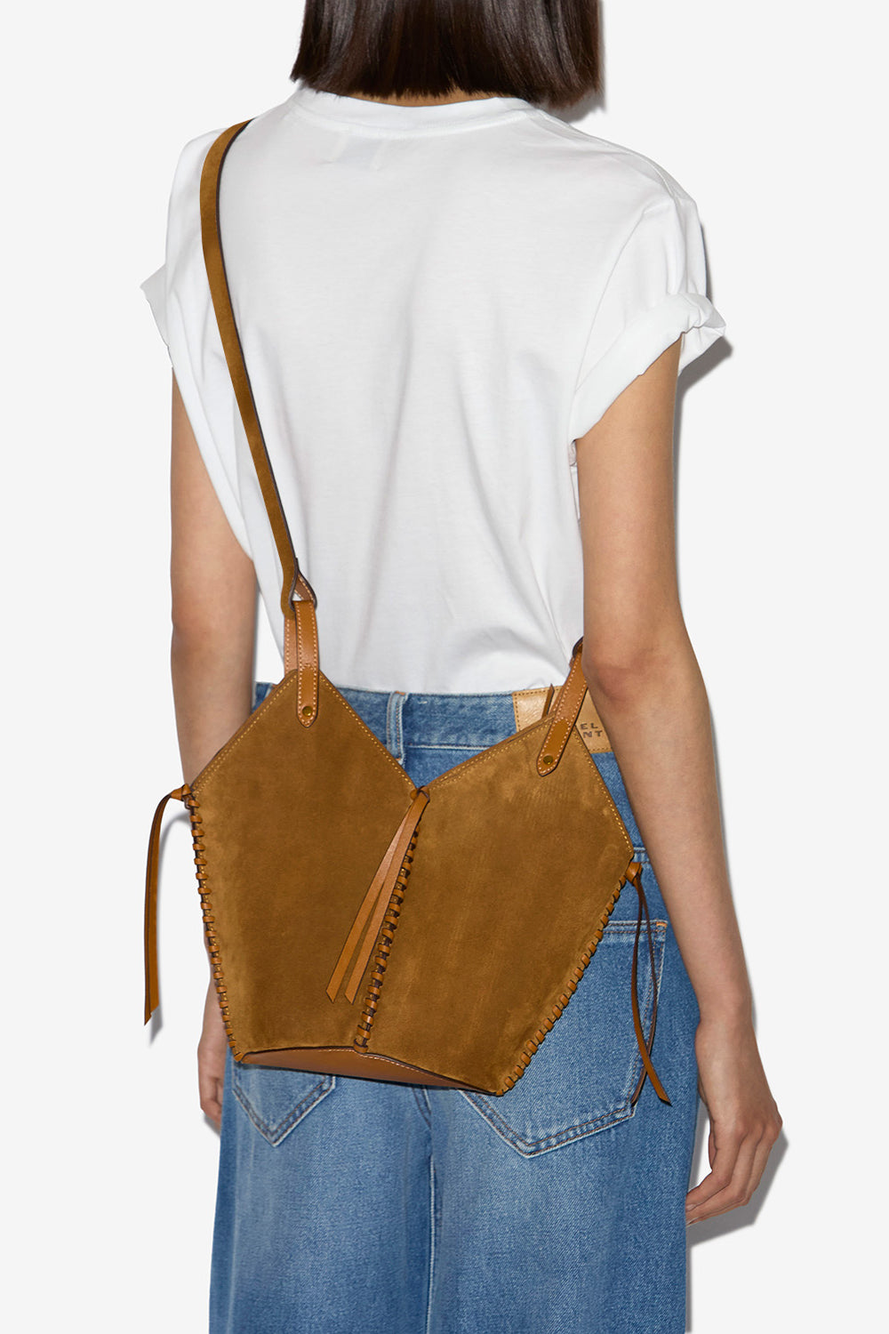 Borsetta a secchiello tampa in pelle scamosciata - Cognac - Woman - 2