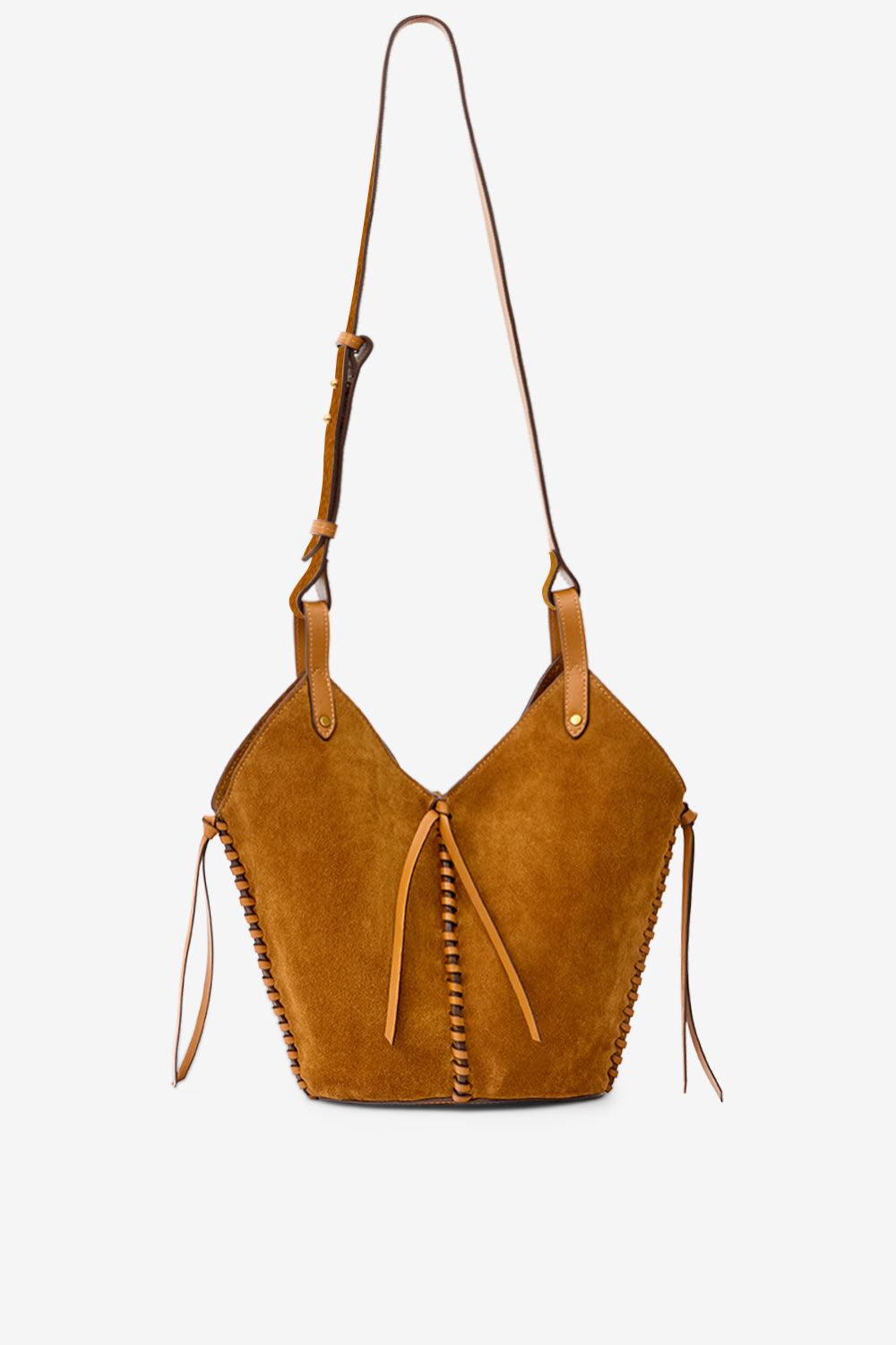 Borsetta a secchiello tampa in pelle scamosciata - Cognac - Woman - 1