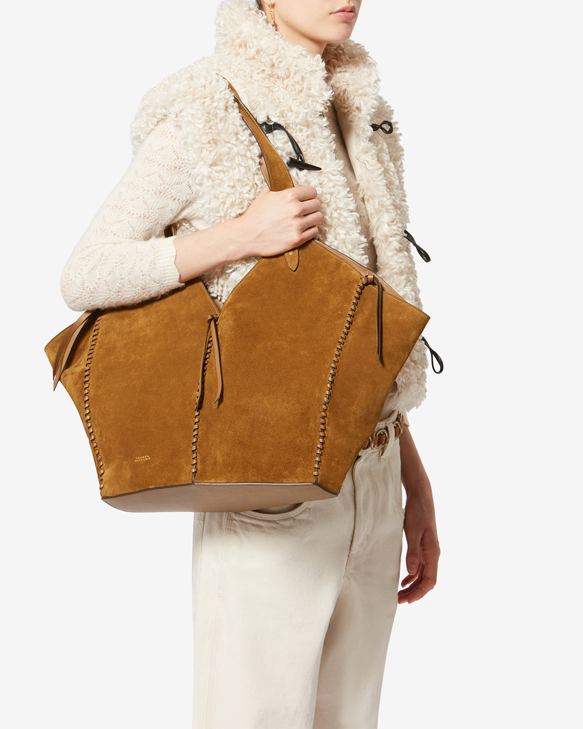 Suede leather tote bag - Cognac - Woman - 2