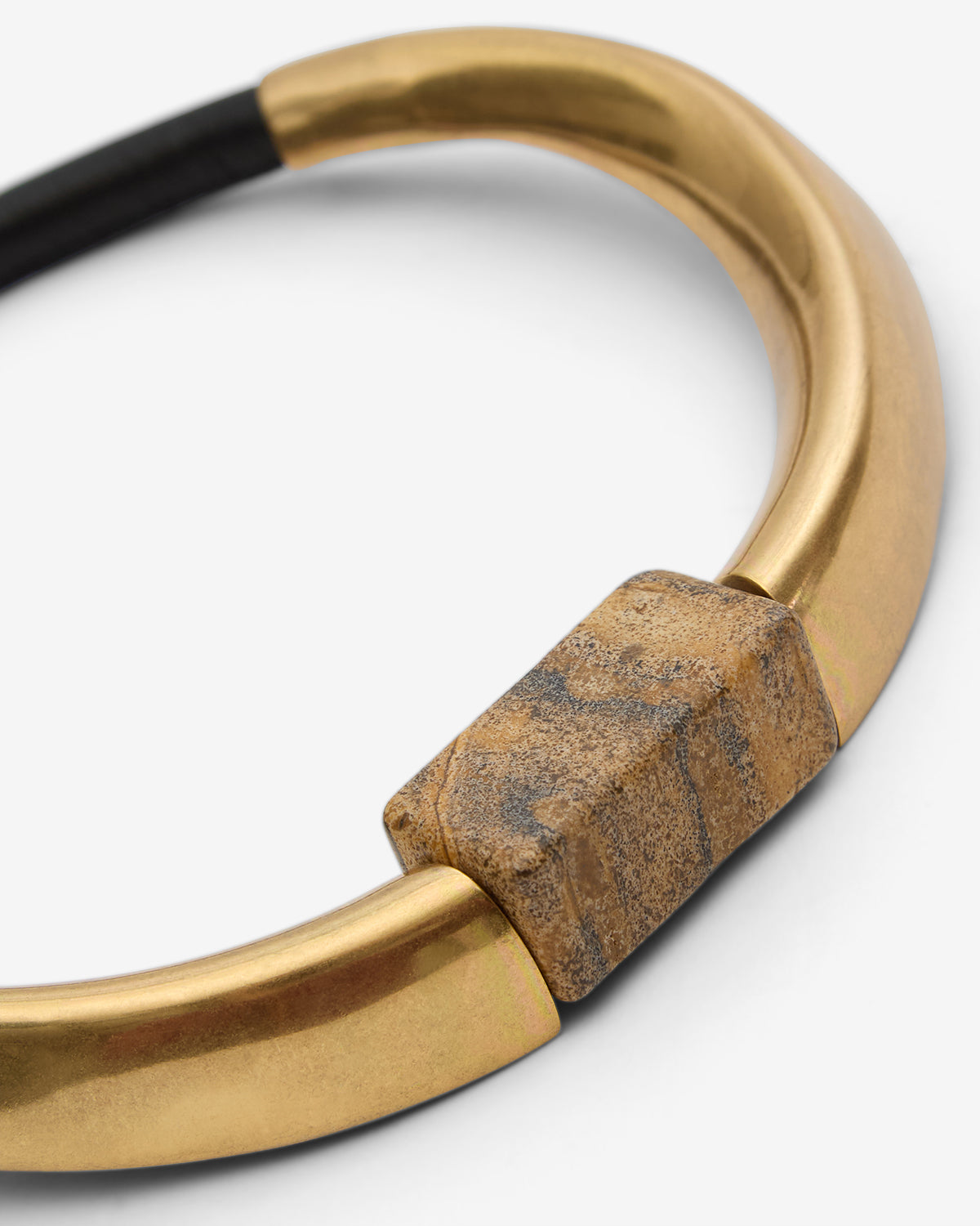 Noly brass, leather, and stone necklace - Natural-light brass - Woman - 3