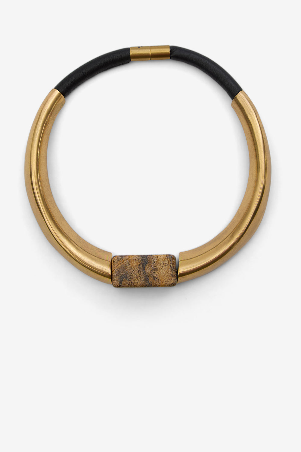 Ras du cou noly en laiton, cuir et pierre - Natural-light brass - Woman - 1