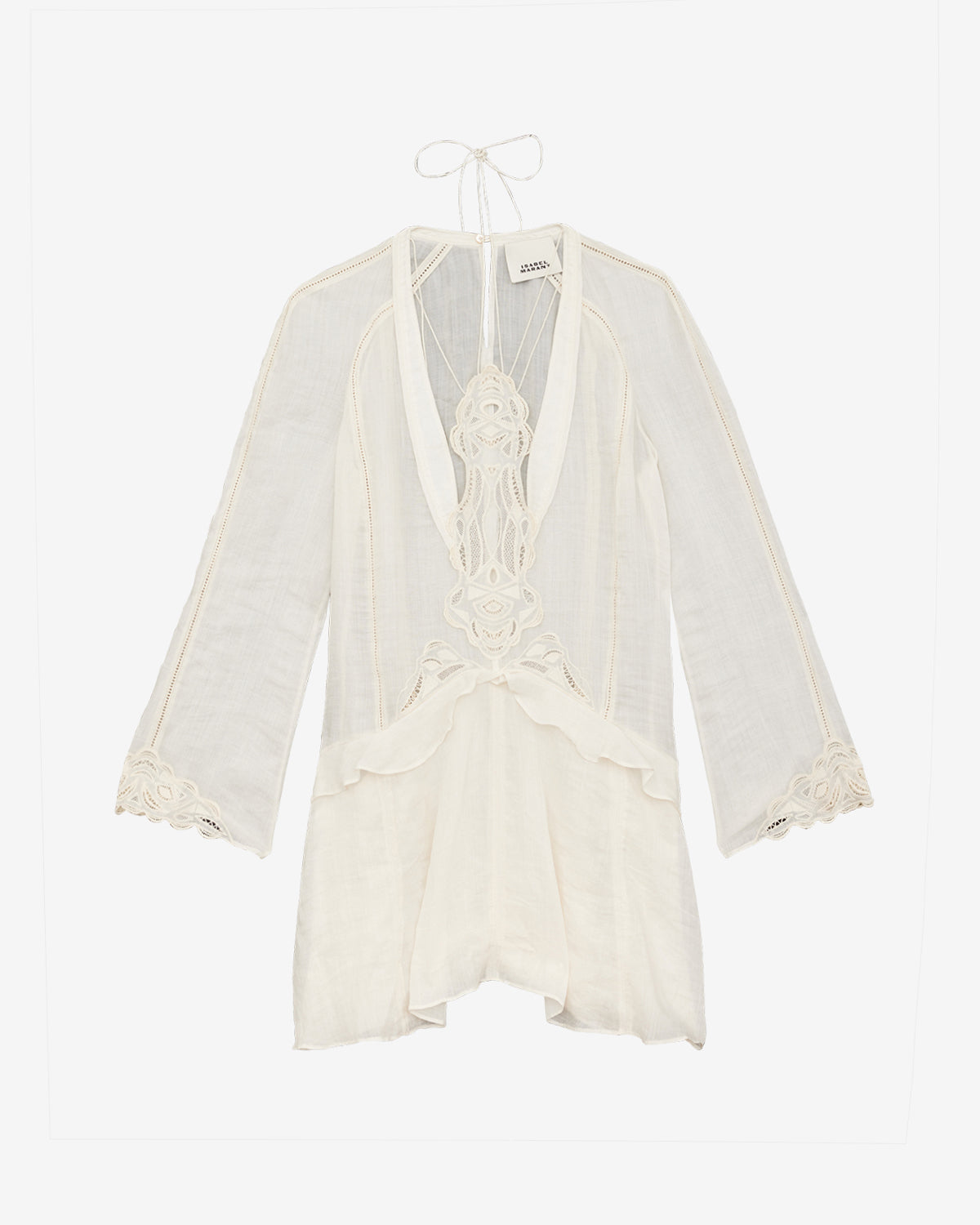 Abito corto liya in ramiè con ricami - Ecru - Woman - 5