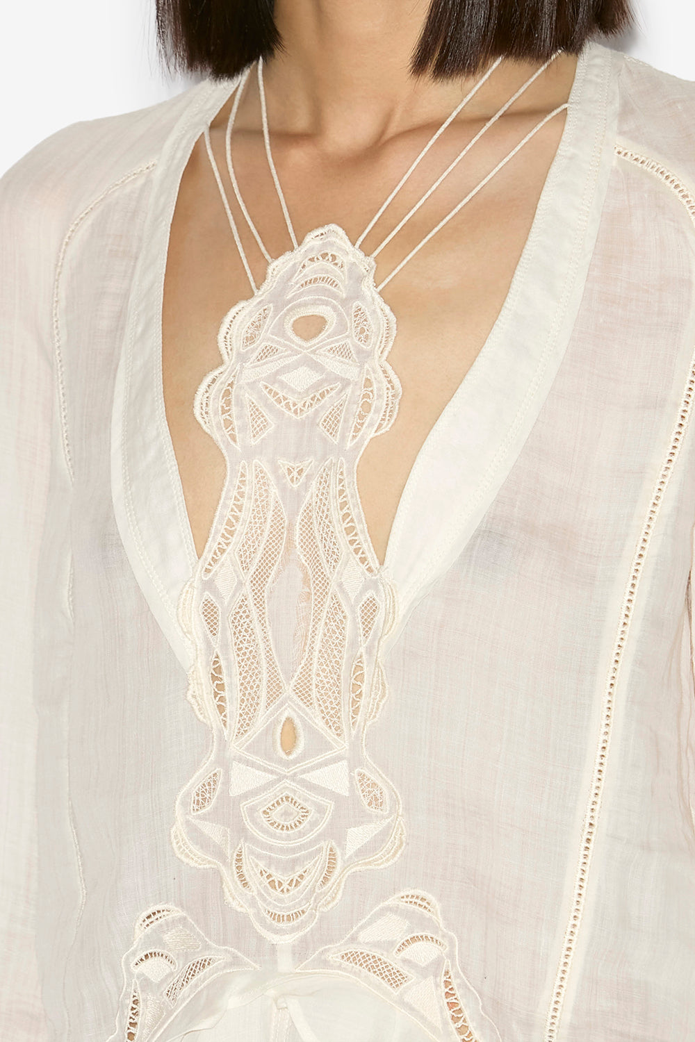 Liya 刺繍入りラミー製 ショートドレス - 生成り - Woman - 3