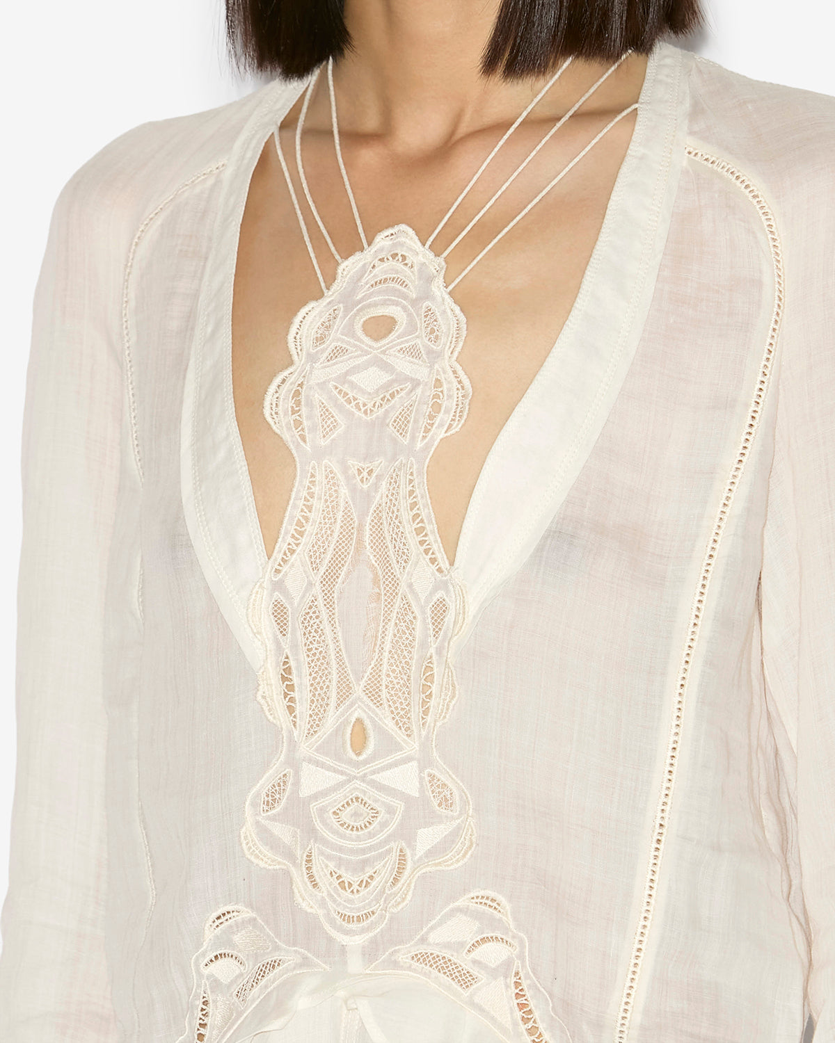 Abito corto liya in ramiè con ricami - Ecru - Woman - 2