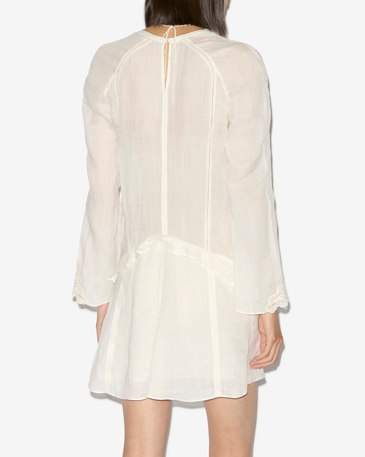 Abito corto liya in ramiè con ricami - Ecru - Woman - 4