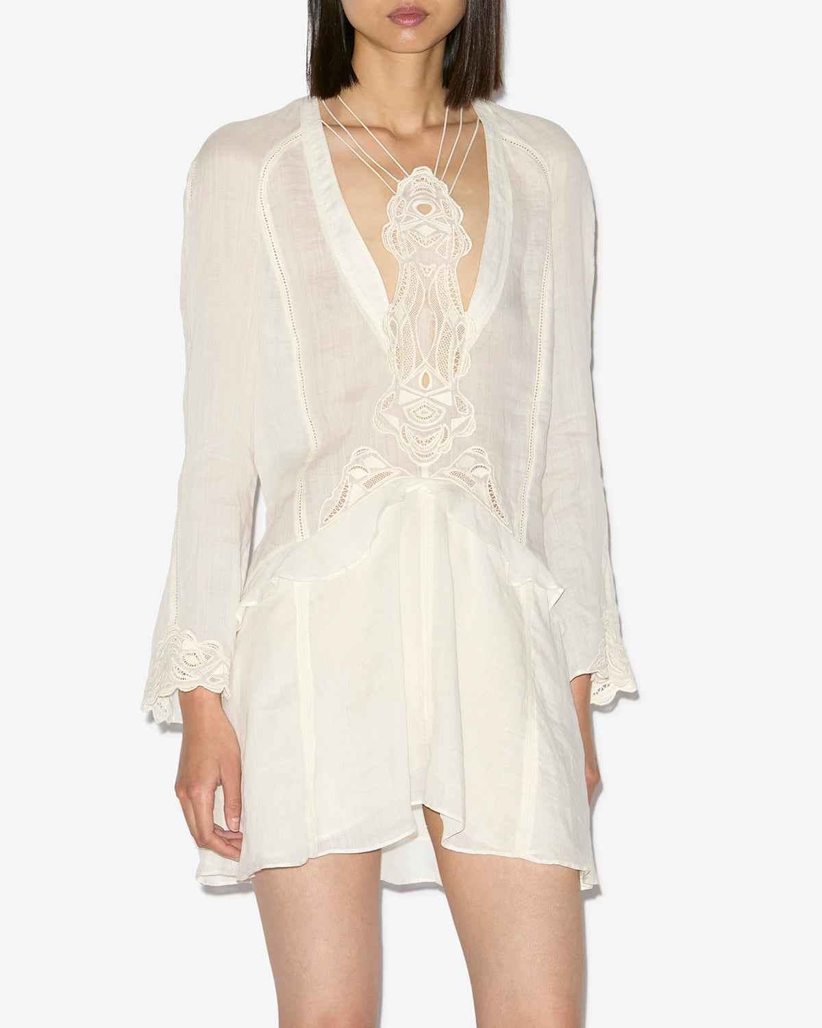 Abito corto liya in ramiè con ricami - Ecru - Woman - 3