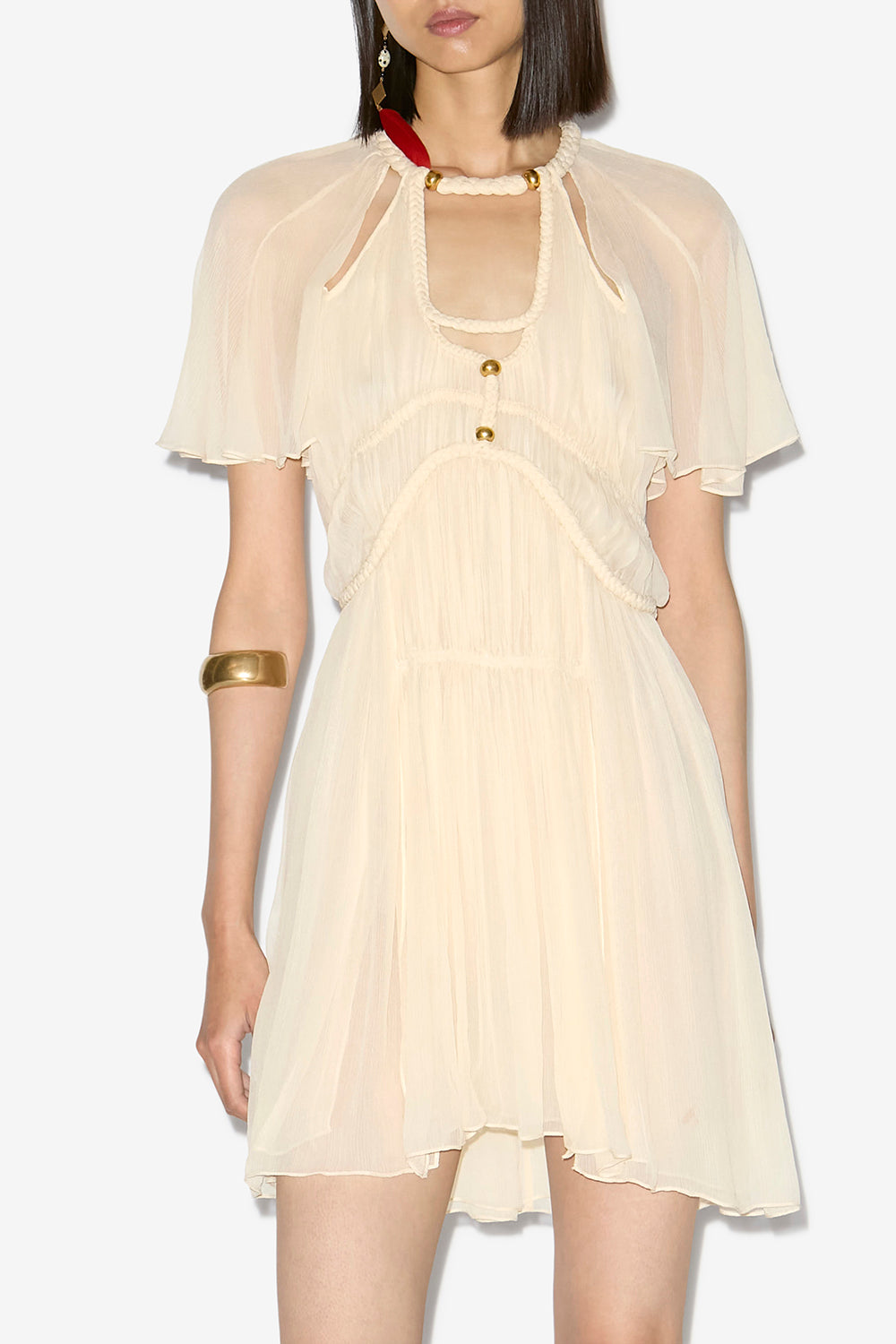 Robe courte randalia en soie froncée - Écru - Woman - 4