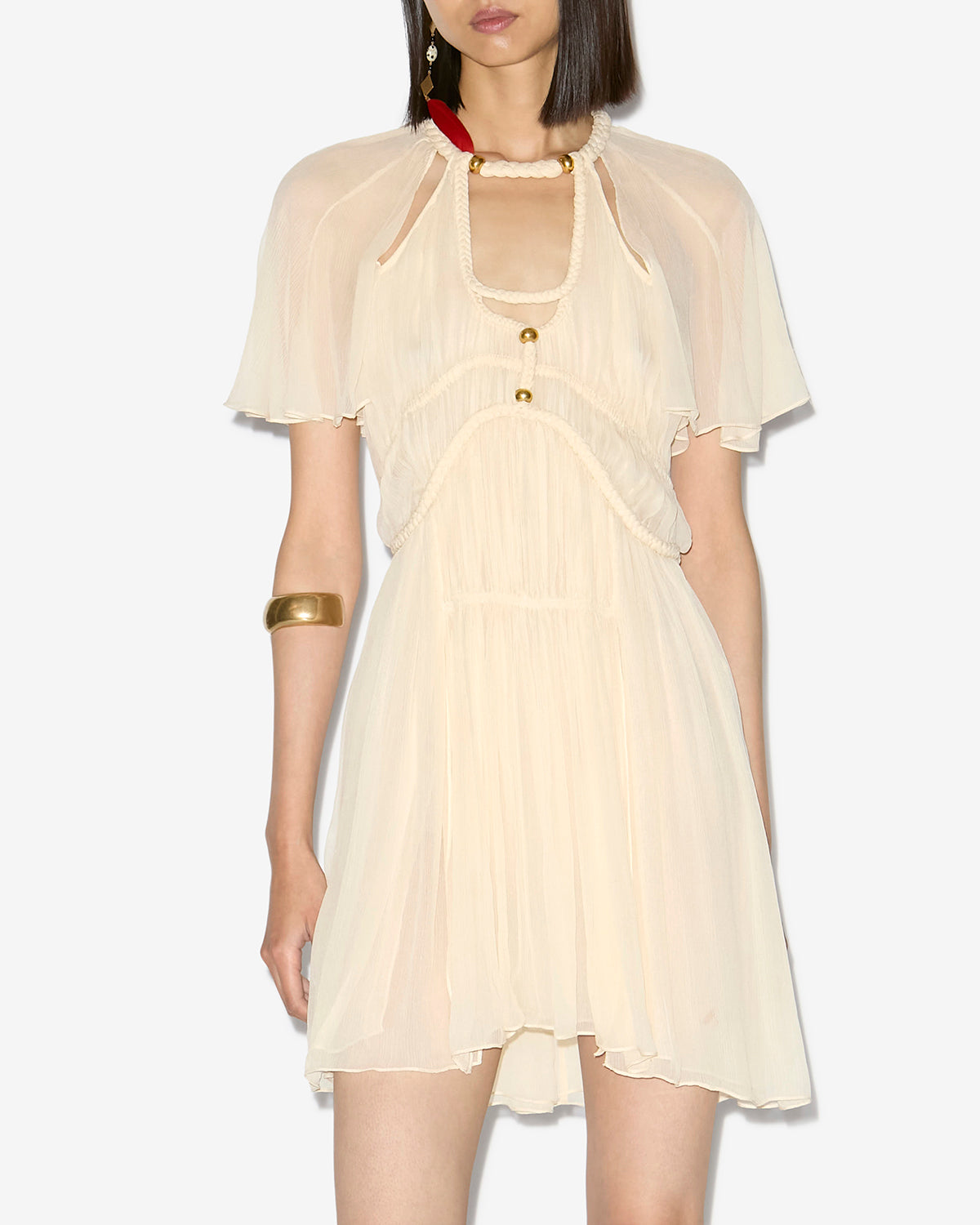 Robe courte randalia en soie froncée - Écru - Woman - 3