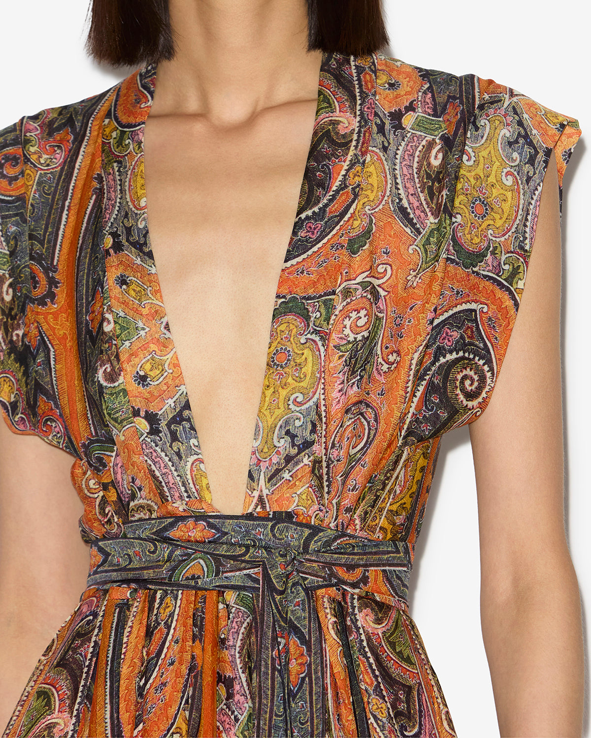 Melissa long printed silk dress - Orange - Woman - 2