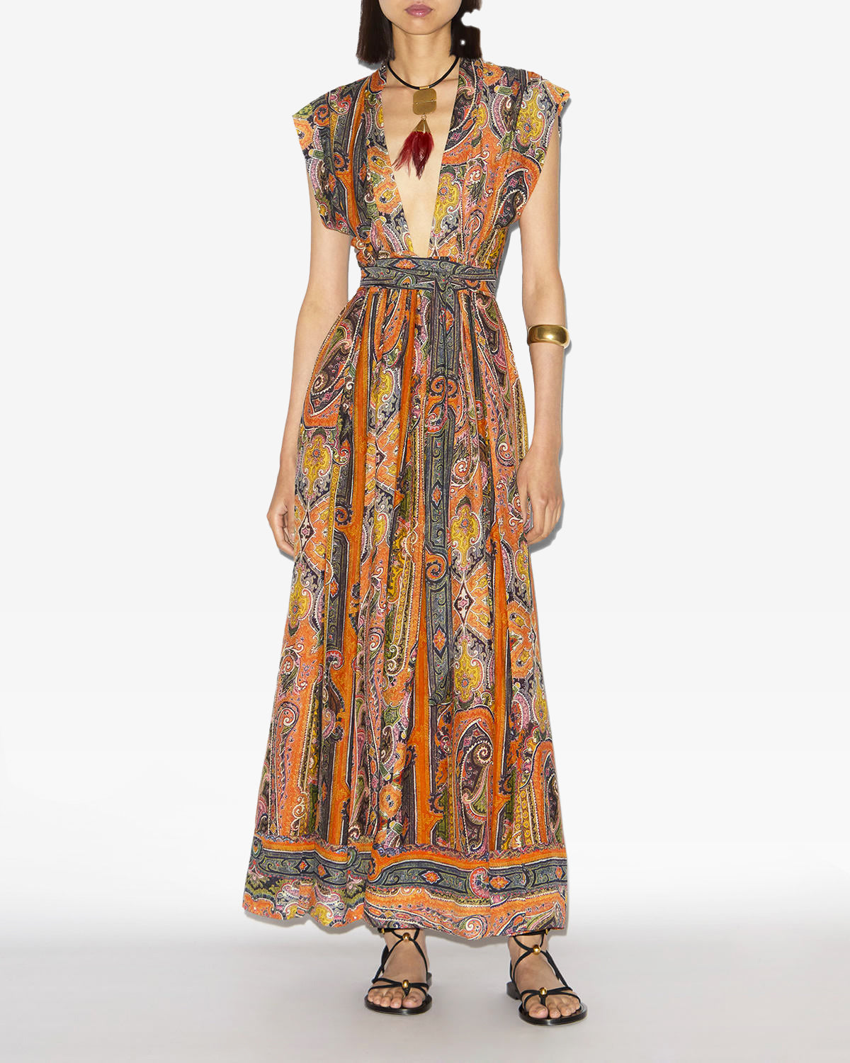 Melissa long printed silk dress - Orange - Woman - 1
