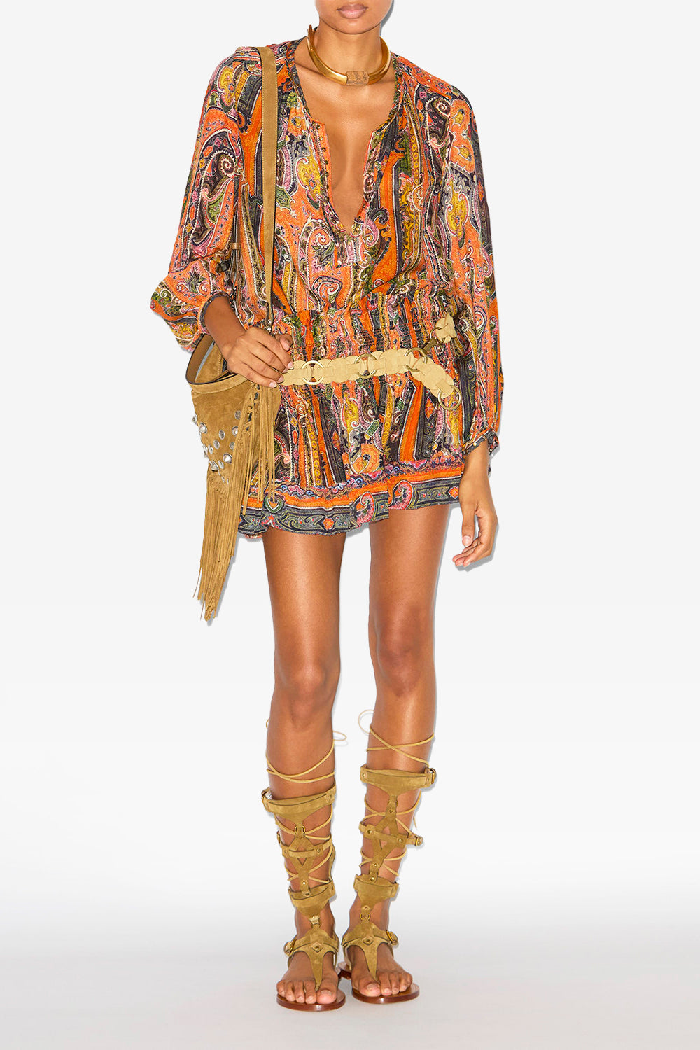 Shorts maelly in seta con stampa - Arancia - Woman - 2