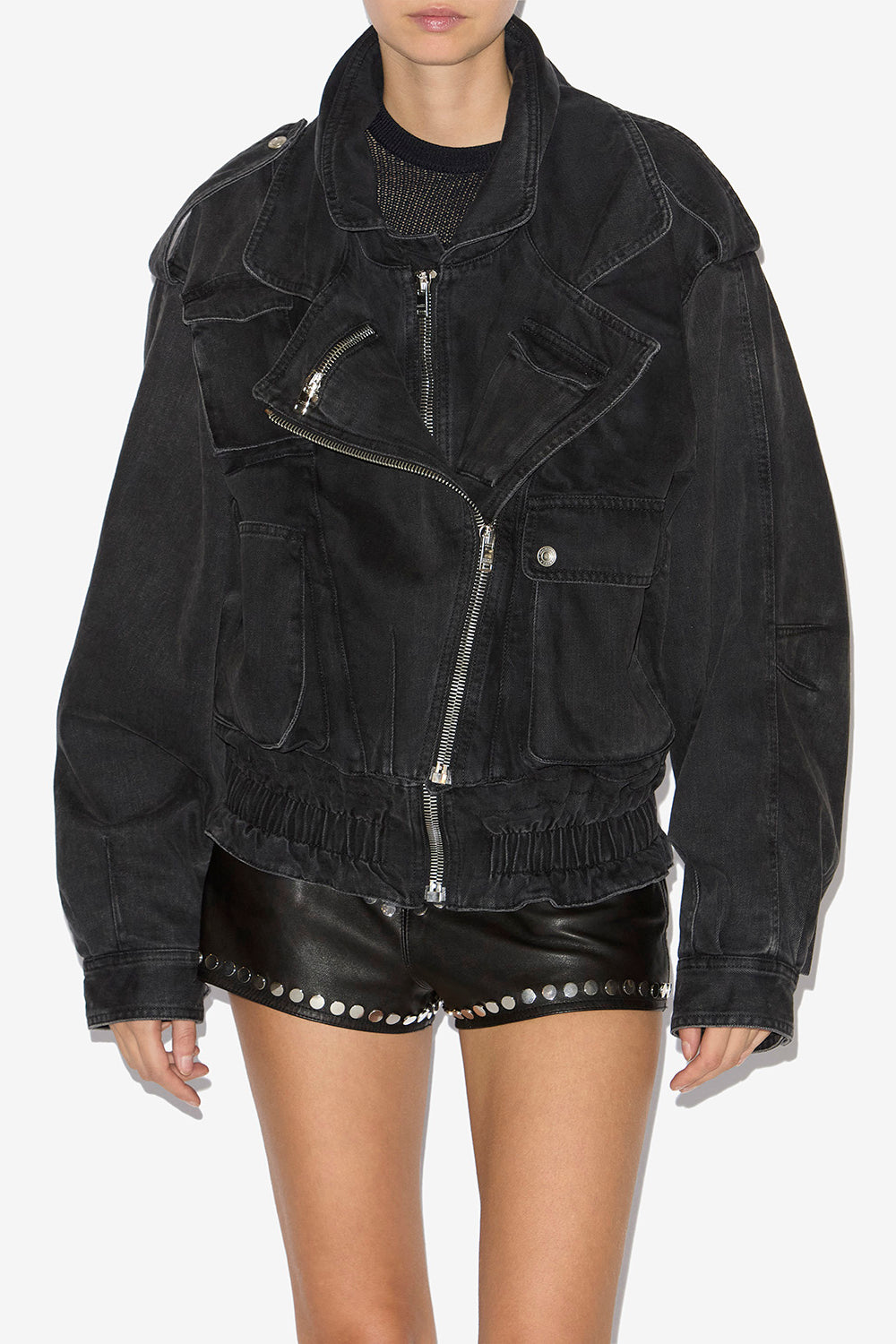 Veste à poches aneli en denim  - Noir délavé - Woman - 4