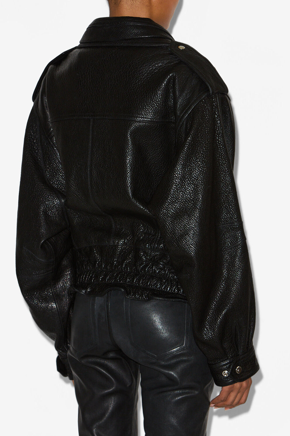 Veste à poches aneli en cuir d'agneau  - Noir - Woman - 4