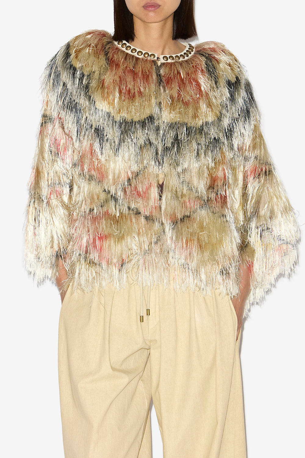 Veste courte noela à franges effet plume - Écru - Woman - 4