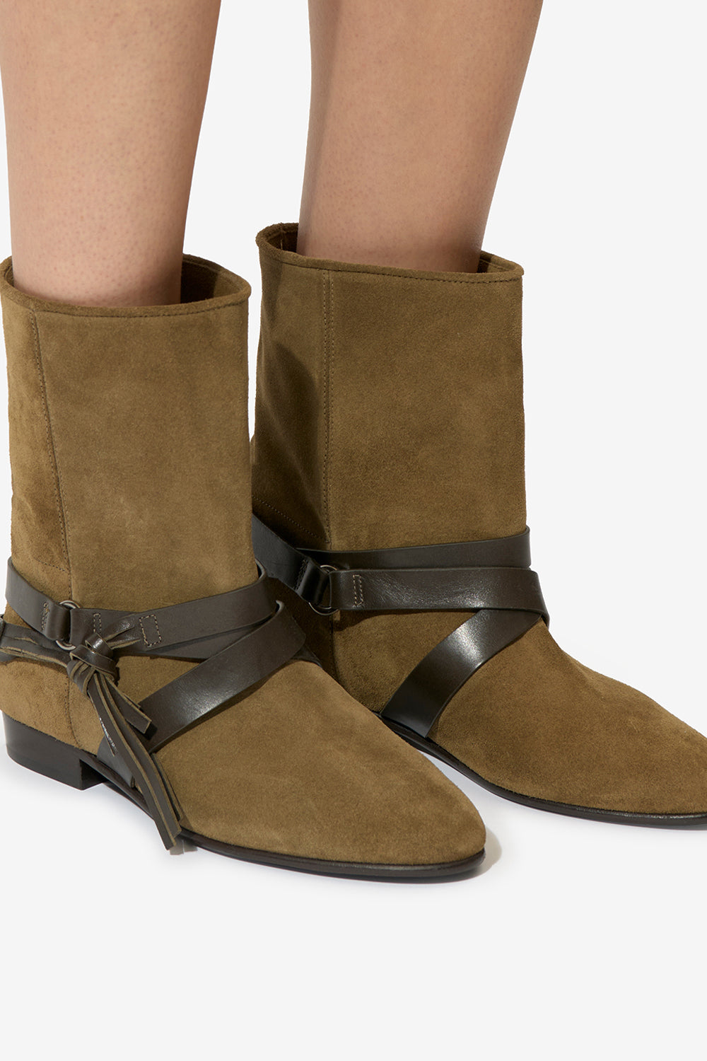 Stivaletti piatti rejen in pelle scamosciata - Dark olive - Woman - 5