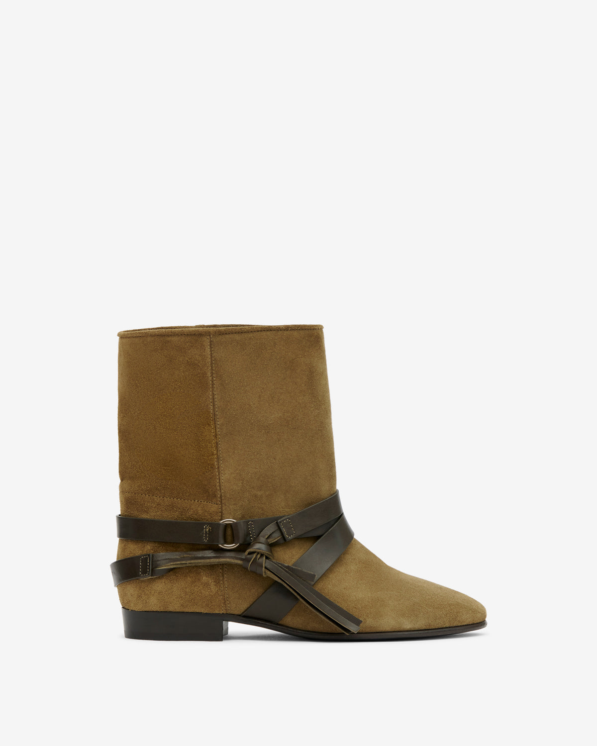 Bottines plates rejen en cuir de velours - Olive foncé - Woman - 1