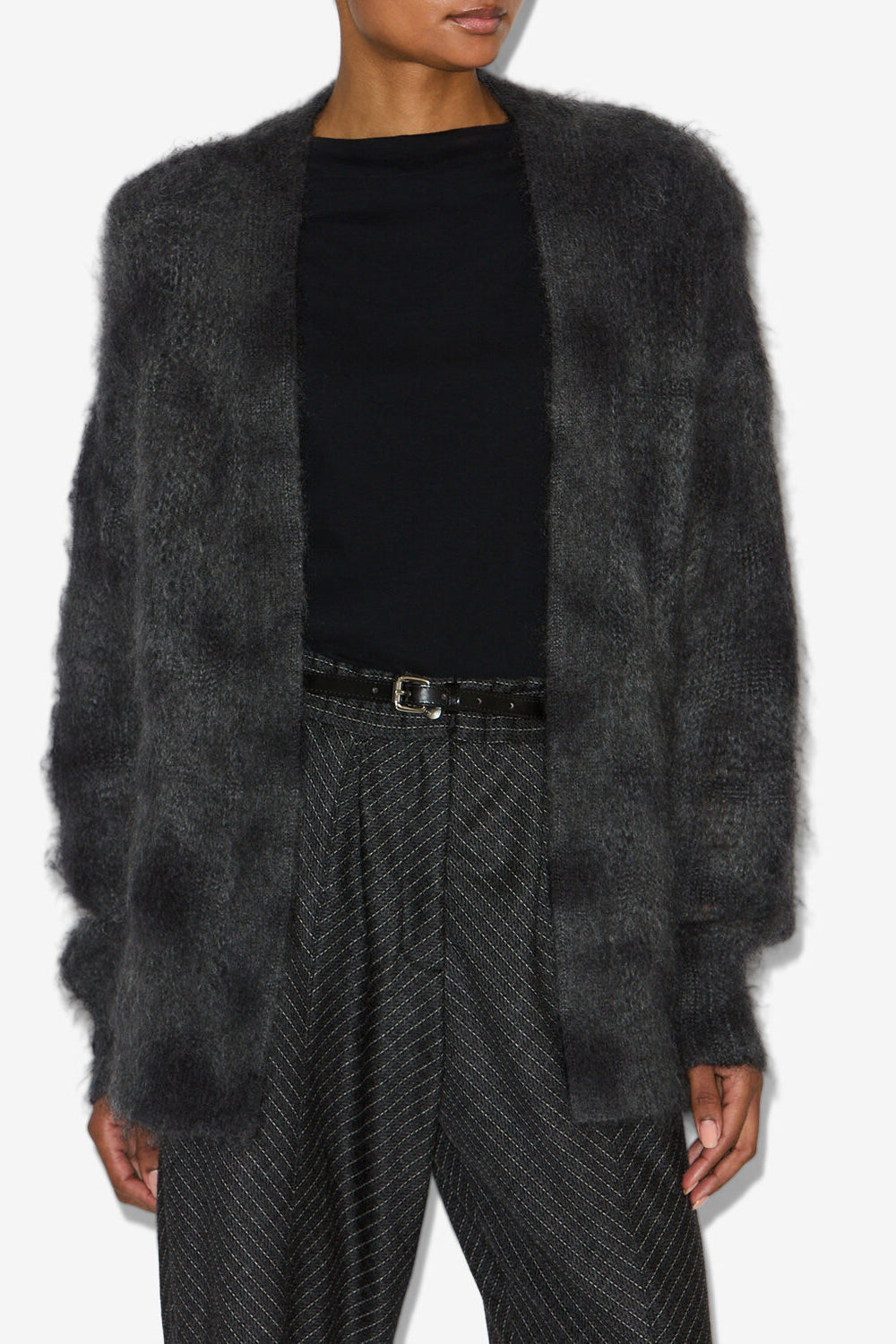 Cardigan cache-cœur mylene en kid mohair - Anthracite - Woman - 4