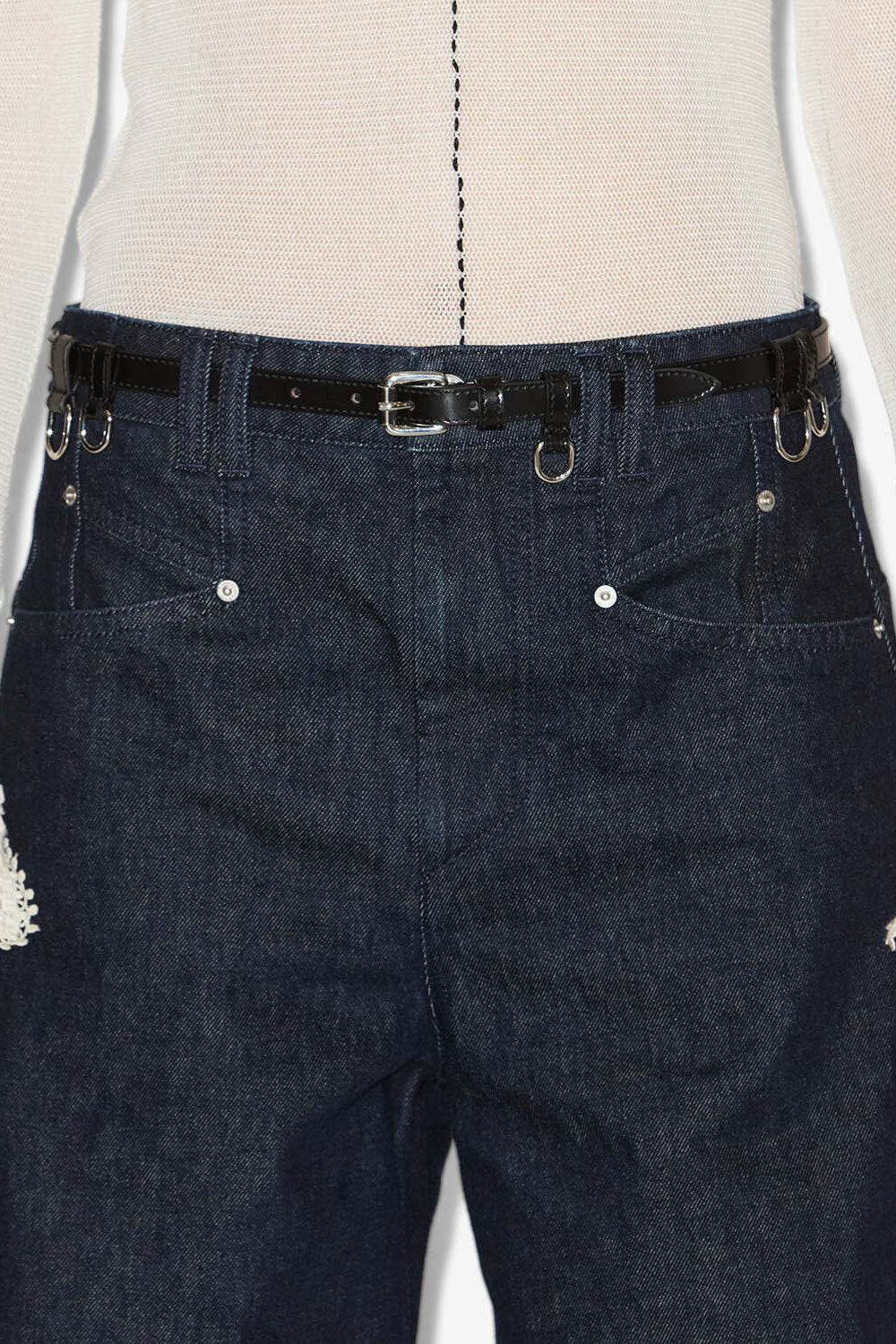 Ceinture fine en cuir chelsea - Noir et argenté - Woman - 4